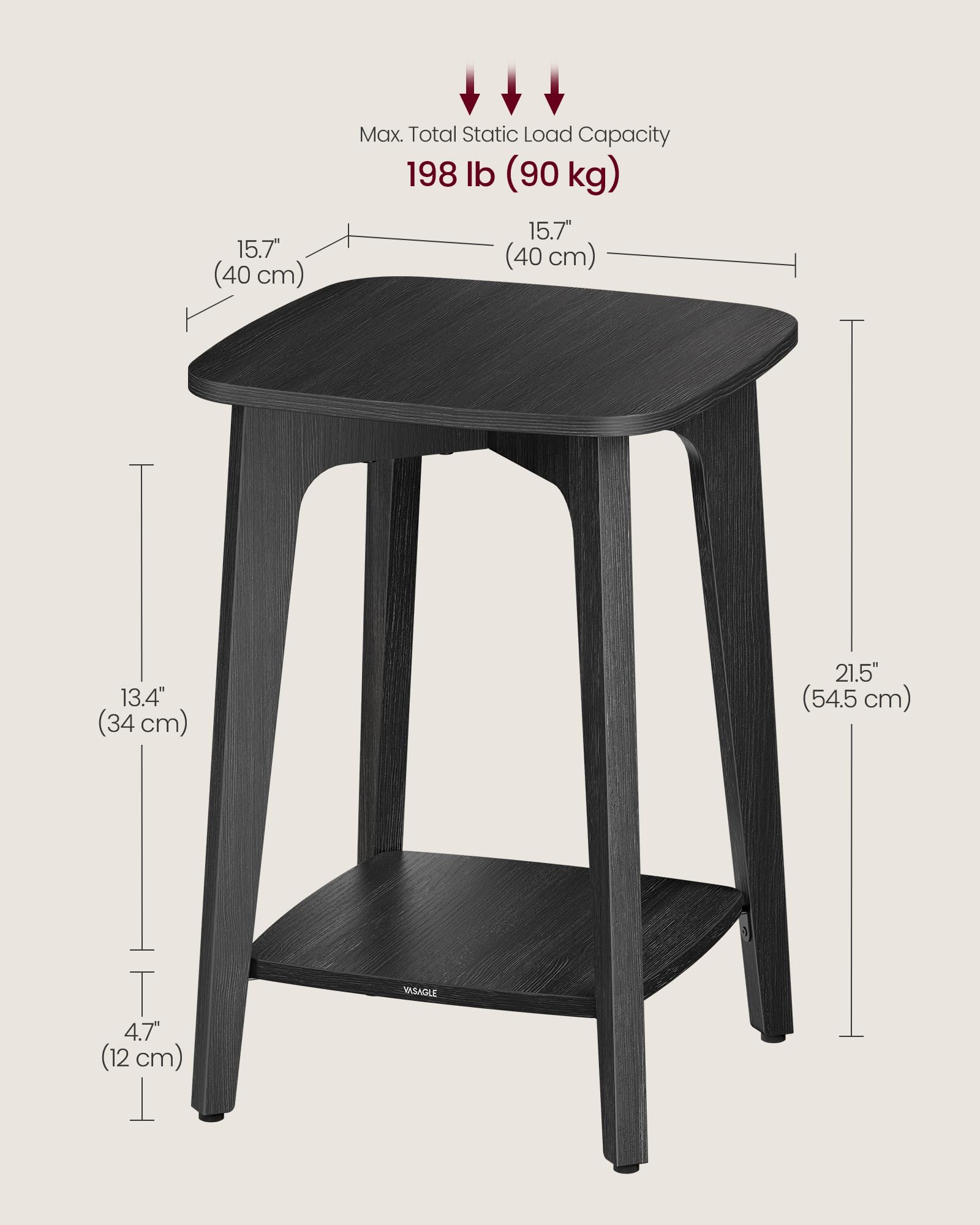 Foto 5 | Mesa Auxiliar Vasagle Cuadrada Pequeña Gris Antracita Ulet236b01 - Venta Internacional.