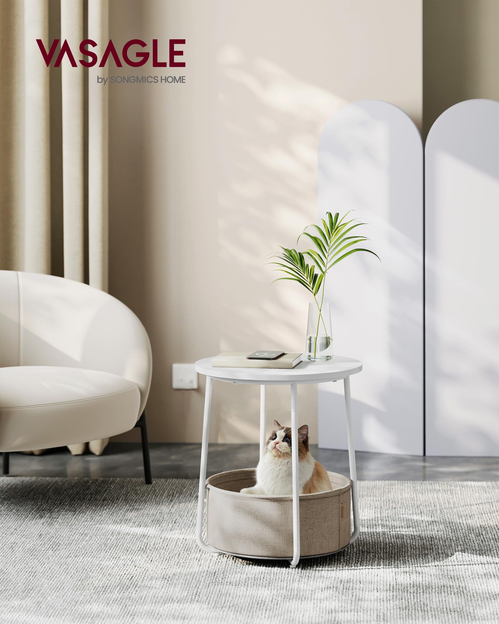 Foto 2 | Mesita De Noche Pequeña Vasagle Con Cesta De Tela Ulet223w10 - Venta Internacional.