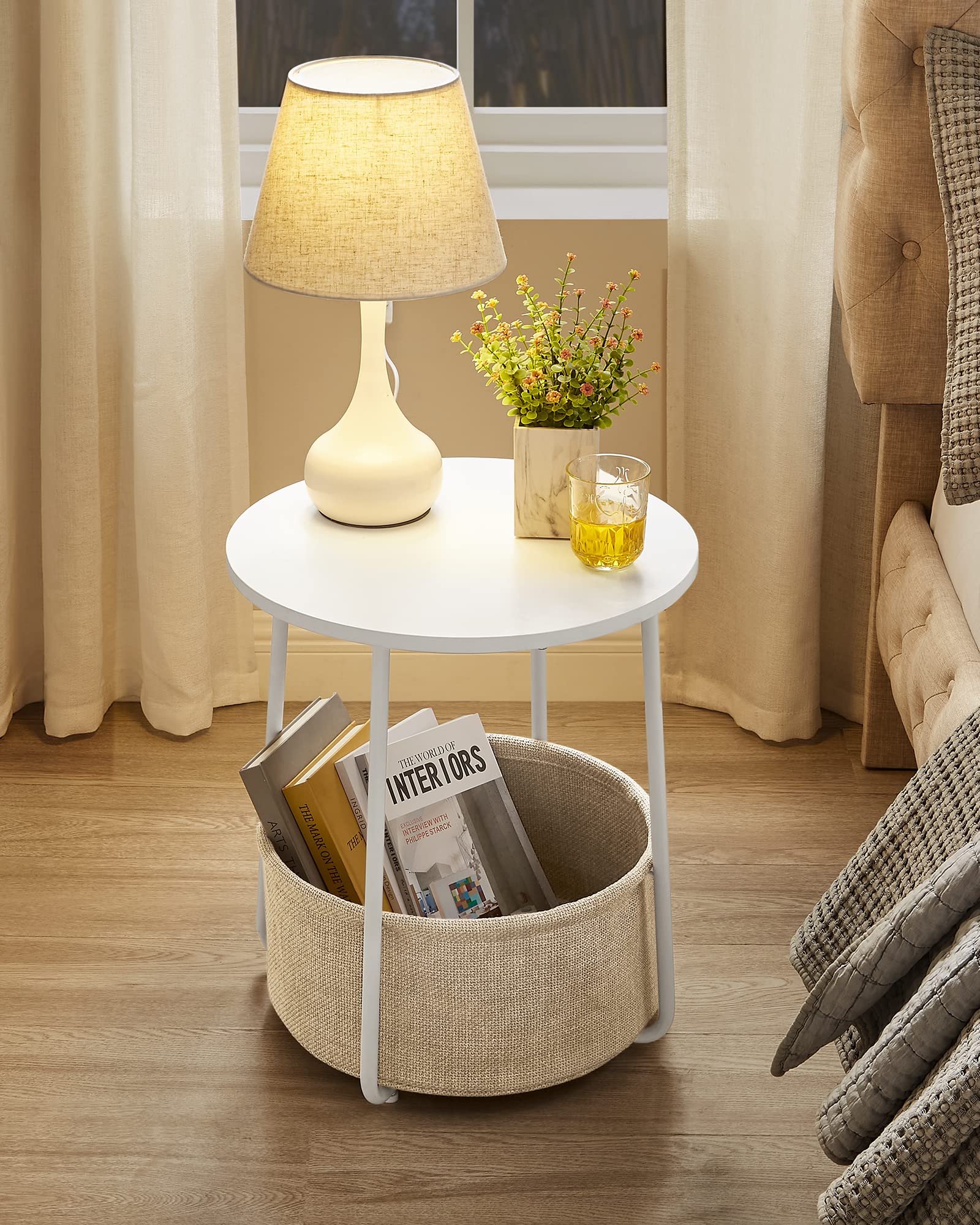 Foto 3 | Mesita De Noche Pequeña Vasagle Con Cesta De Tela Ulet223w10 - Venta Internacional.