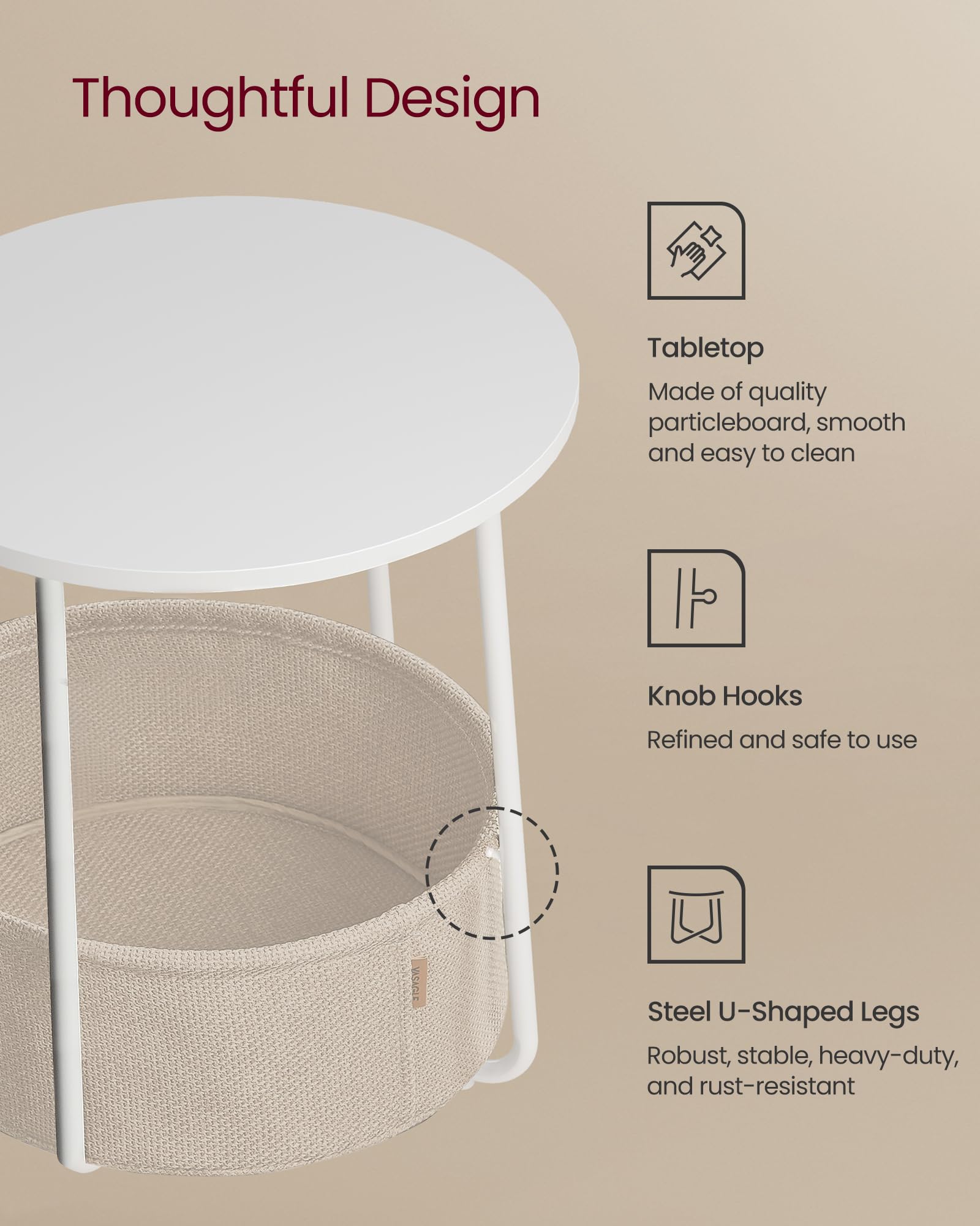 Foto 5 pulgar | Mesita De Noche Pequeña Vasagle Con Cesta De Tela Ulet223w10 - Venta Internacional.