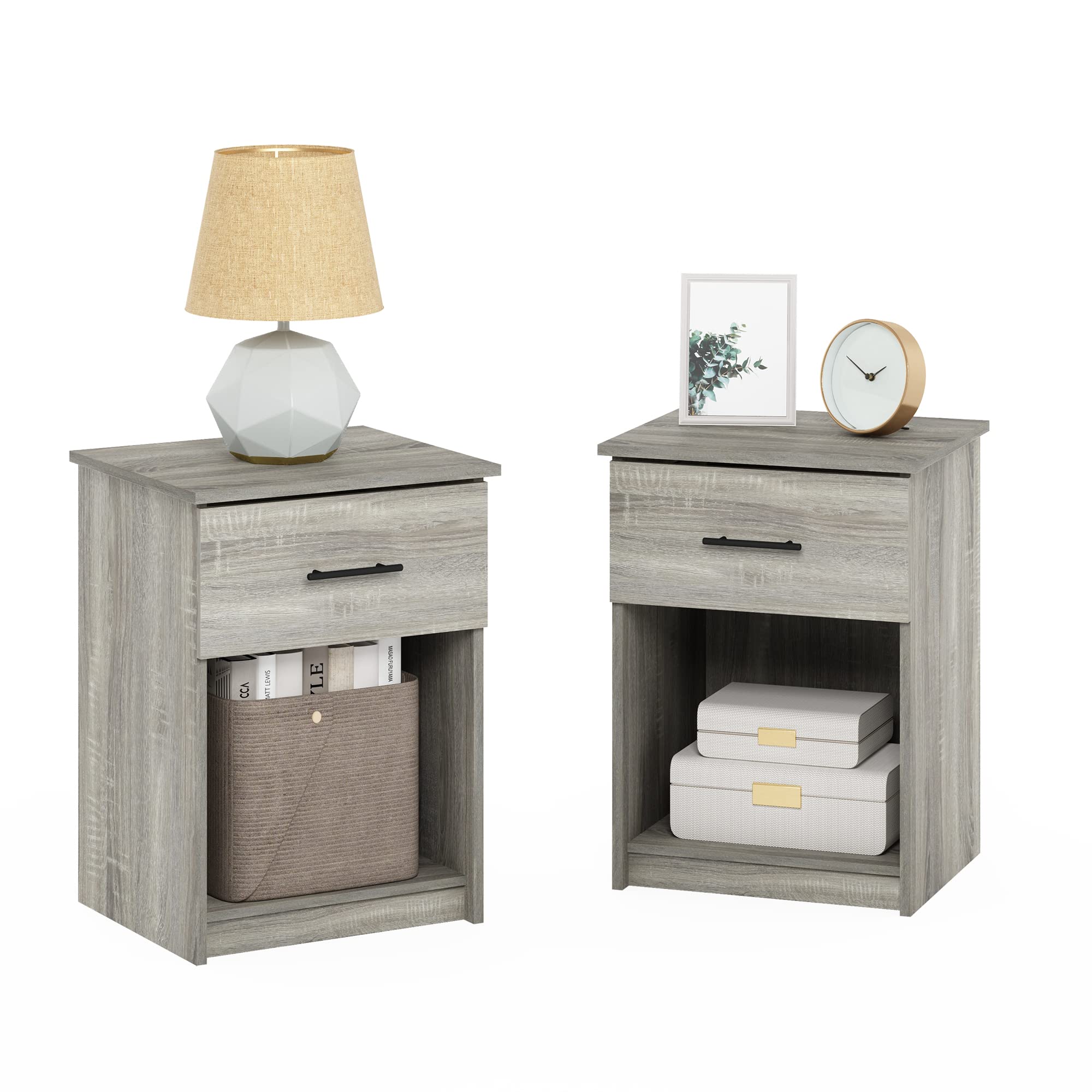 Foto 7 pulgar | Mesita De Noche Furinno Tidur, Roble Francés, Gris, Paquete De 2 - Venta Internacional.