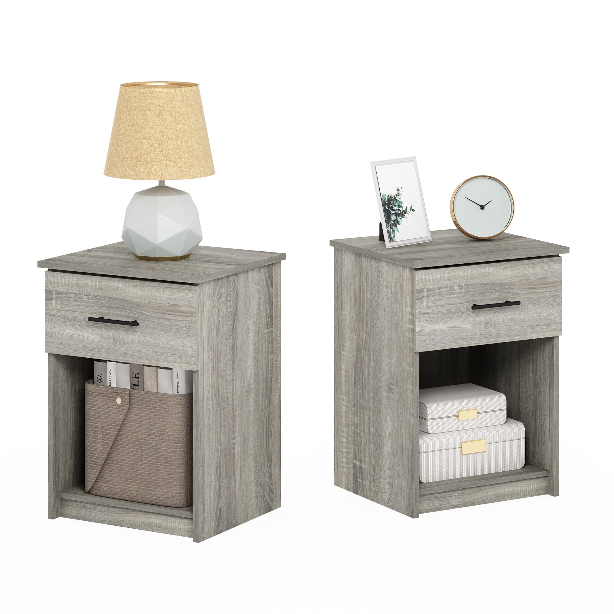 Foto 7 | Mesita De Noche Furinno Tidur, Roble Francés, Gris, Paquete De 2 - Venta Internacional.