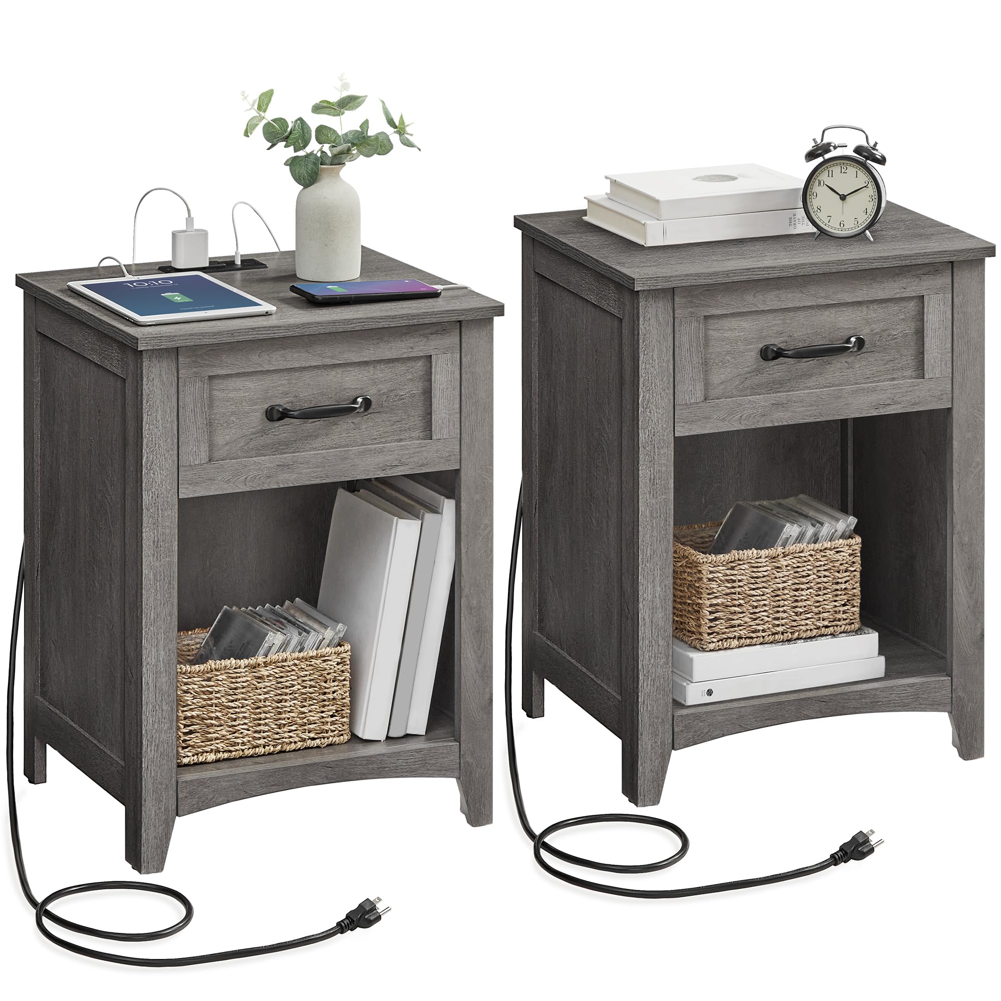 Foto 1 | Mesitas De Noche De La Colección Vasagle Liry Con Estación De Carga, Color Gris - Venta Internacional.