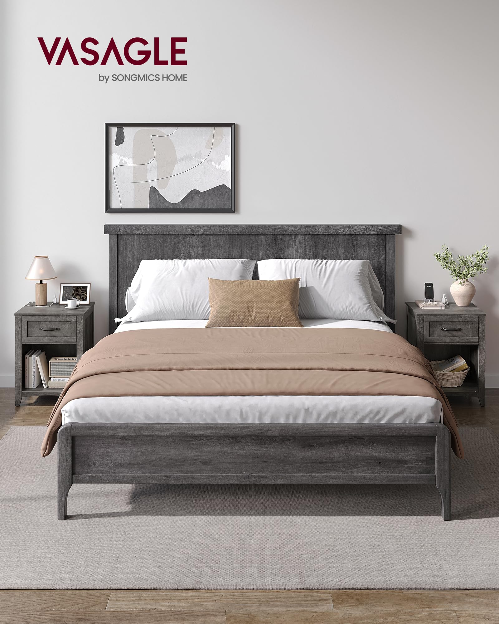 Foto 2 | Mesitas De Noche De La Colección Vasagle Liry Con Estación De Carga, Color Gris - Venta Internacional.