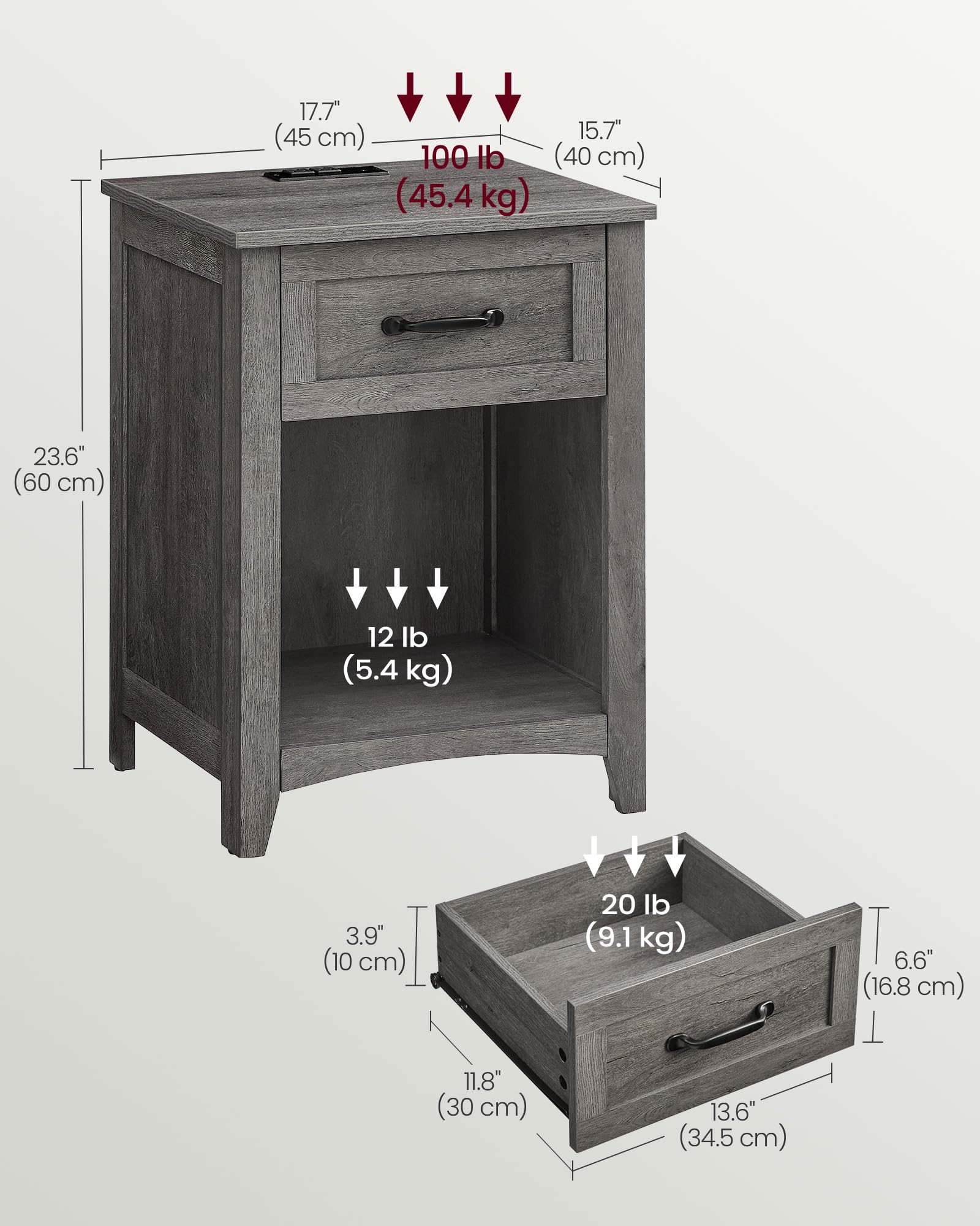 Foto 6 | Mesitas De Noche De La Colección Vasagle Liry Con Estación De Carga, Color Gris - Venta Internacional.