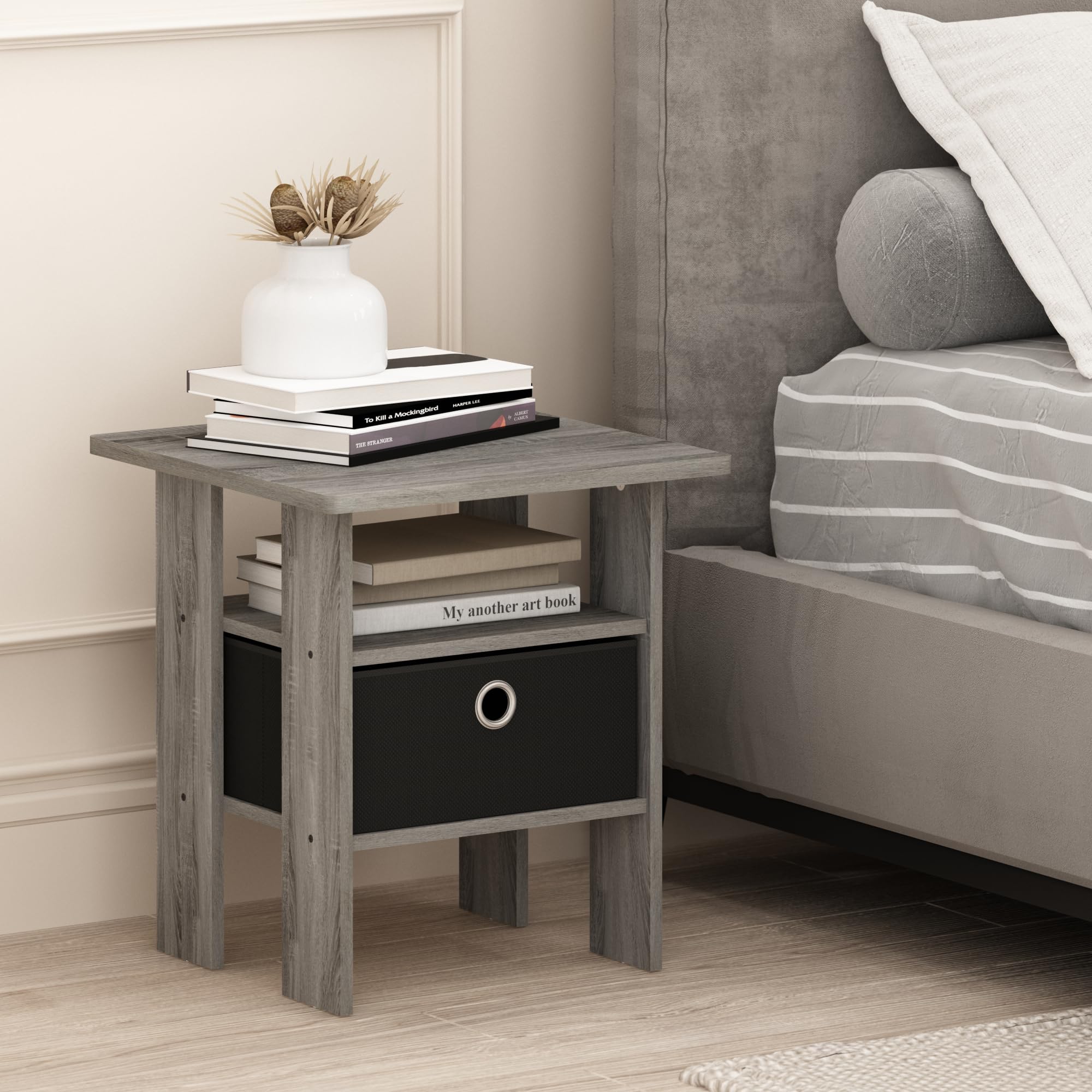Foto 4 | Mesa Auxiliar Furinno Andrey Con Cajón Para Papelera, Roble Francés, Gris/negro - Venta Internacional.