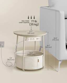 Foto 5 | Mesa Auxiliar Vasagle Redonda Con Estación De Carga, Color Blanco Crema - Venta Internacional.