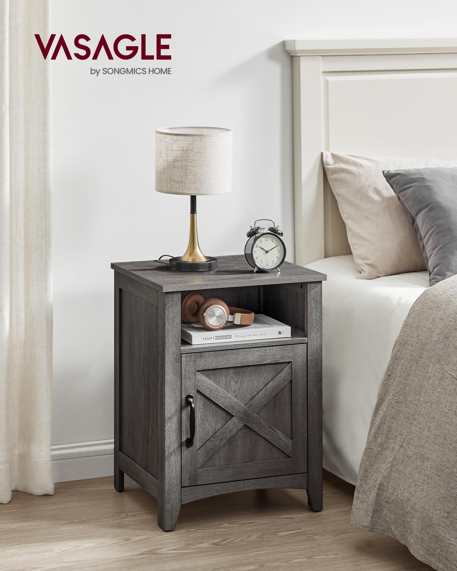 Foto 2 | Mesita De Noche Vasagle Liry Colección Farmhouse Misty Grey X2 - Venta Internacional.