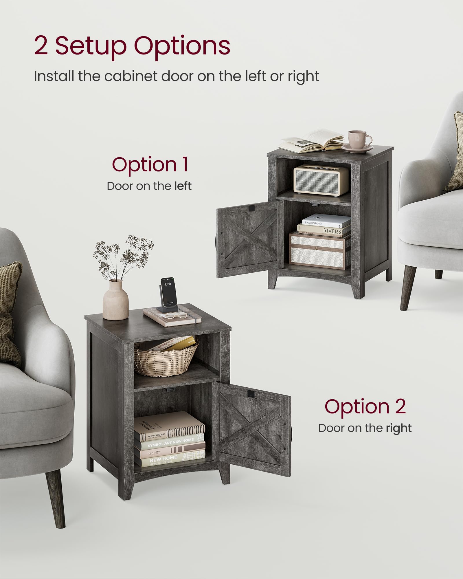 Foto 6 | Mesita De Noche Vasagle Liry Colección Farmhouse Misty Grey X2 - Venta Internacional.