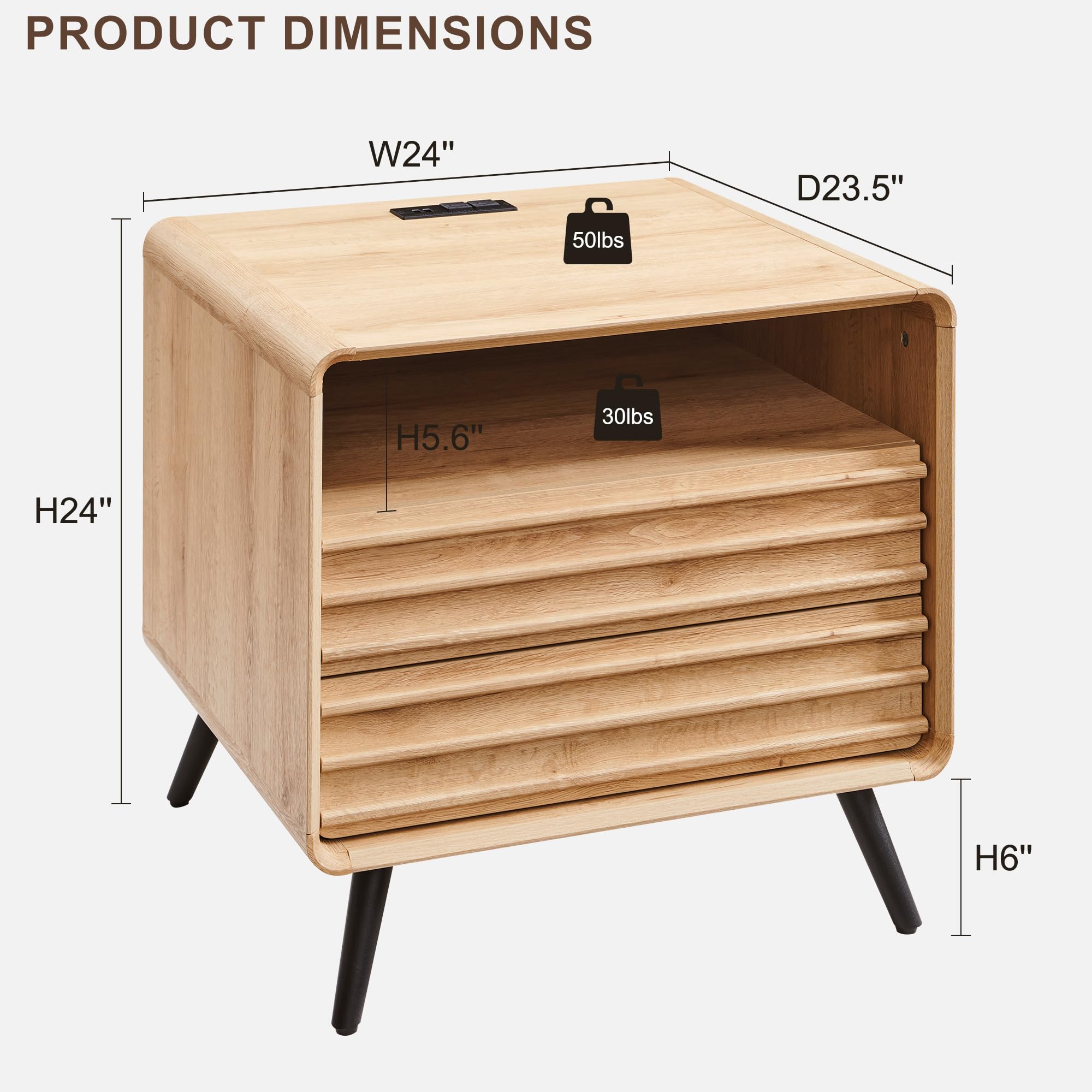 Foto 2 | Mesita De Noche Redlemon24 Con Estación De Carga Mid Century Oak - Venta Internacional.