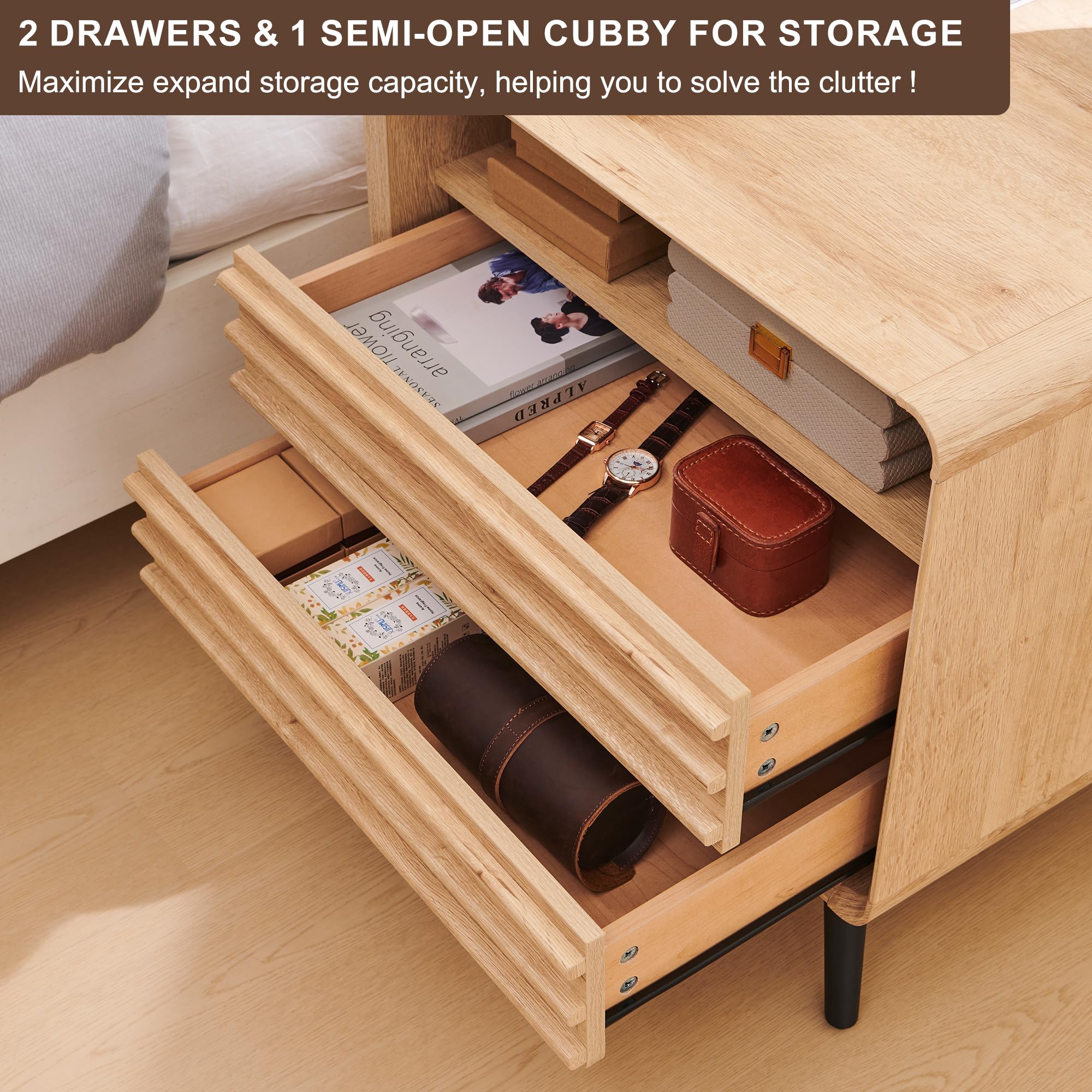 Foto 4 | Mesita De Noche Redlemon24 Con Estación De Carga Mid Century Oak - Venta Internacional.