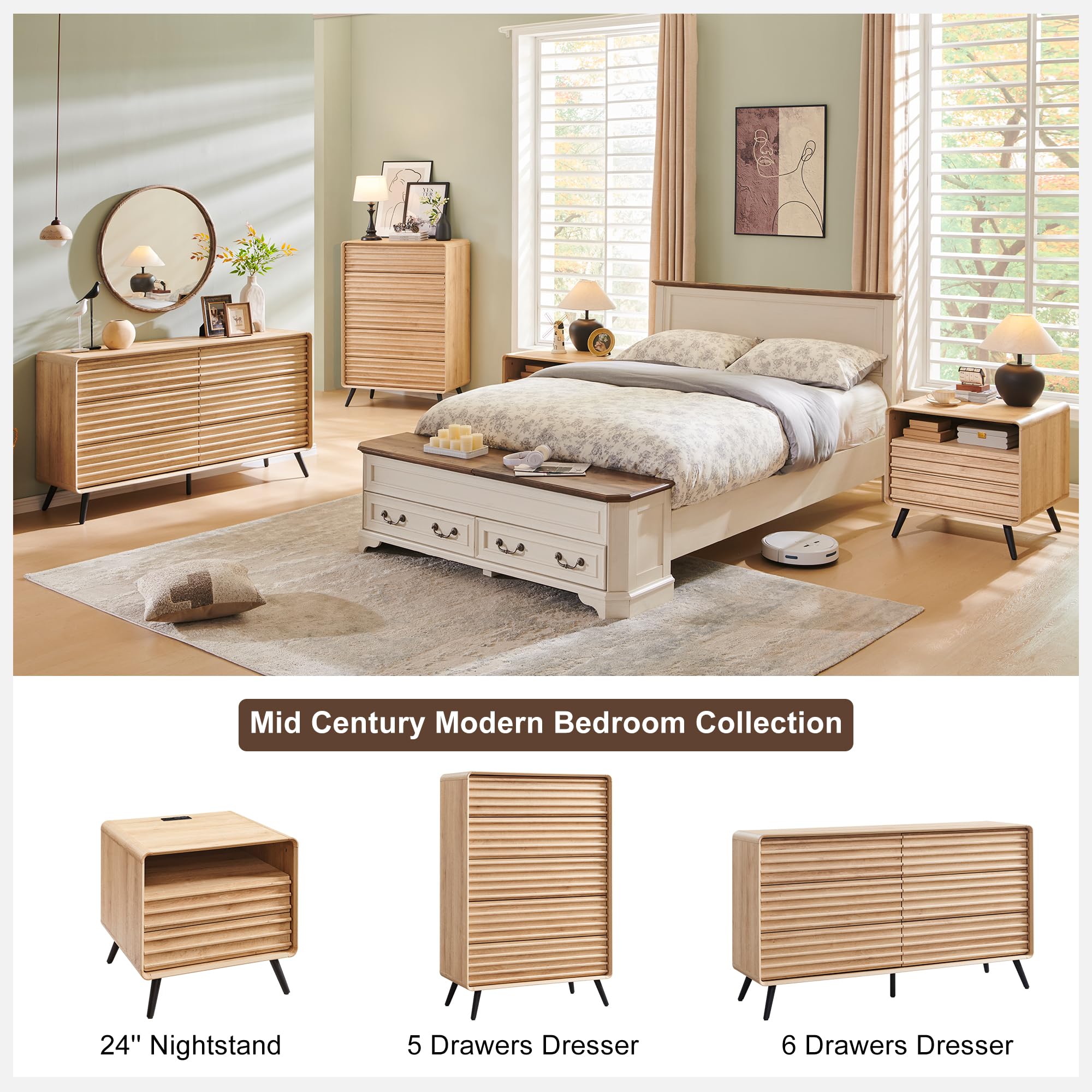 Foto 6 | Mesita De Noche Redlemon24 Con Estación De Carga Mid Century Oak - Venta Internacional.