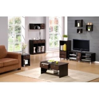 Foto 4 | Mesa Auxiliar Furinno Dario Con Cajón Para Papelera, Color Café Espresso Y Marrón - Venta Internacional.