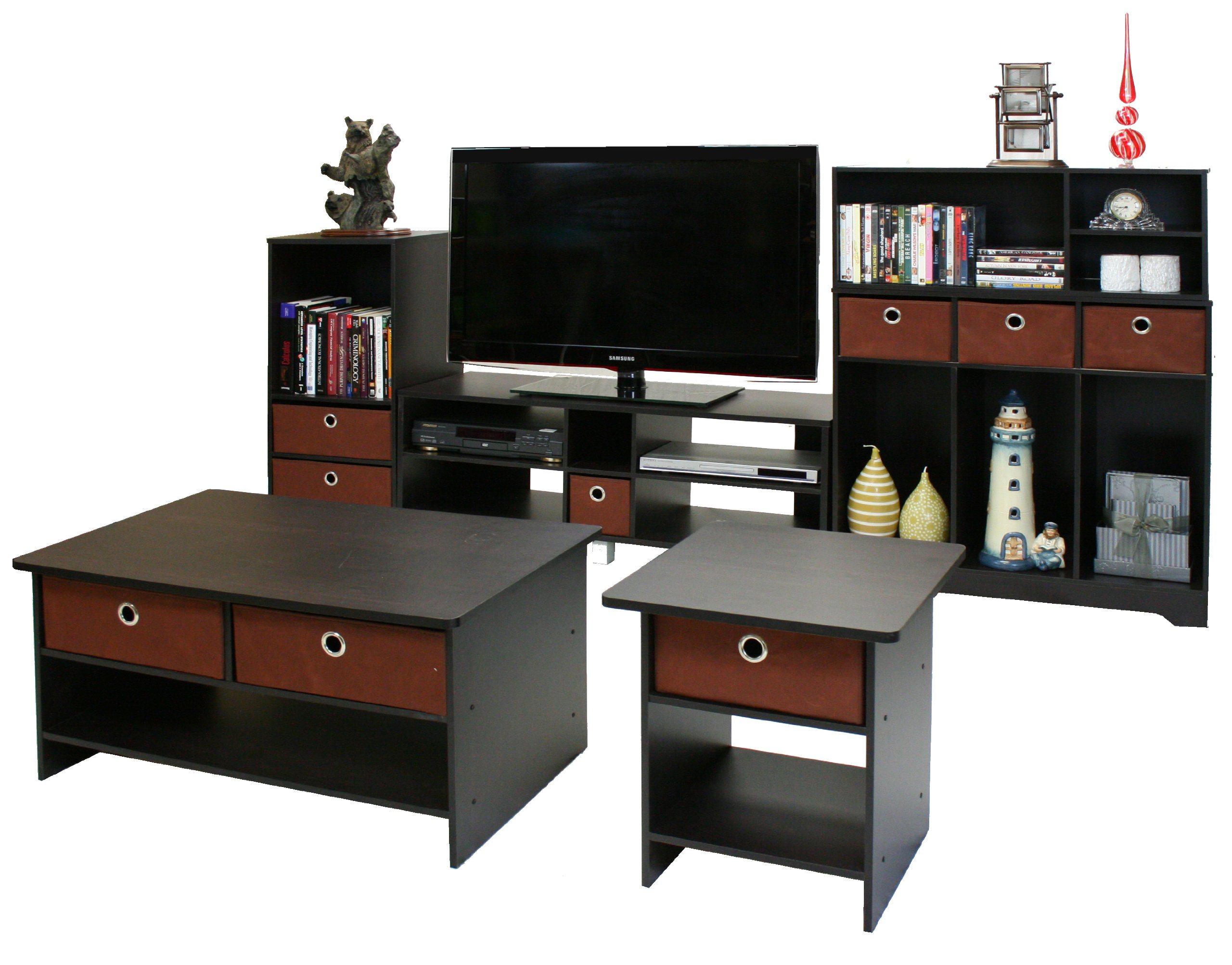 Foto 6 pulgar | Mesa Auxiliar Furinno Dario Con Cajón Para Papelera, Color Café Espresso Y Marrón - Venta Internacional.