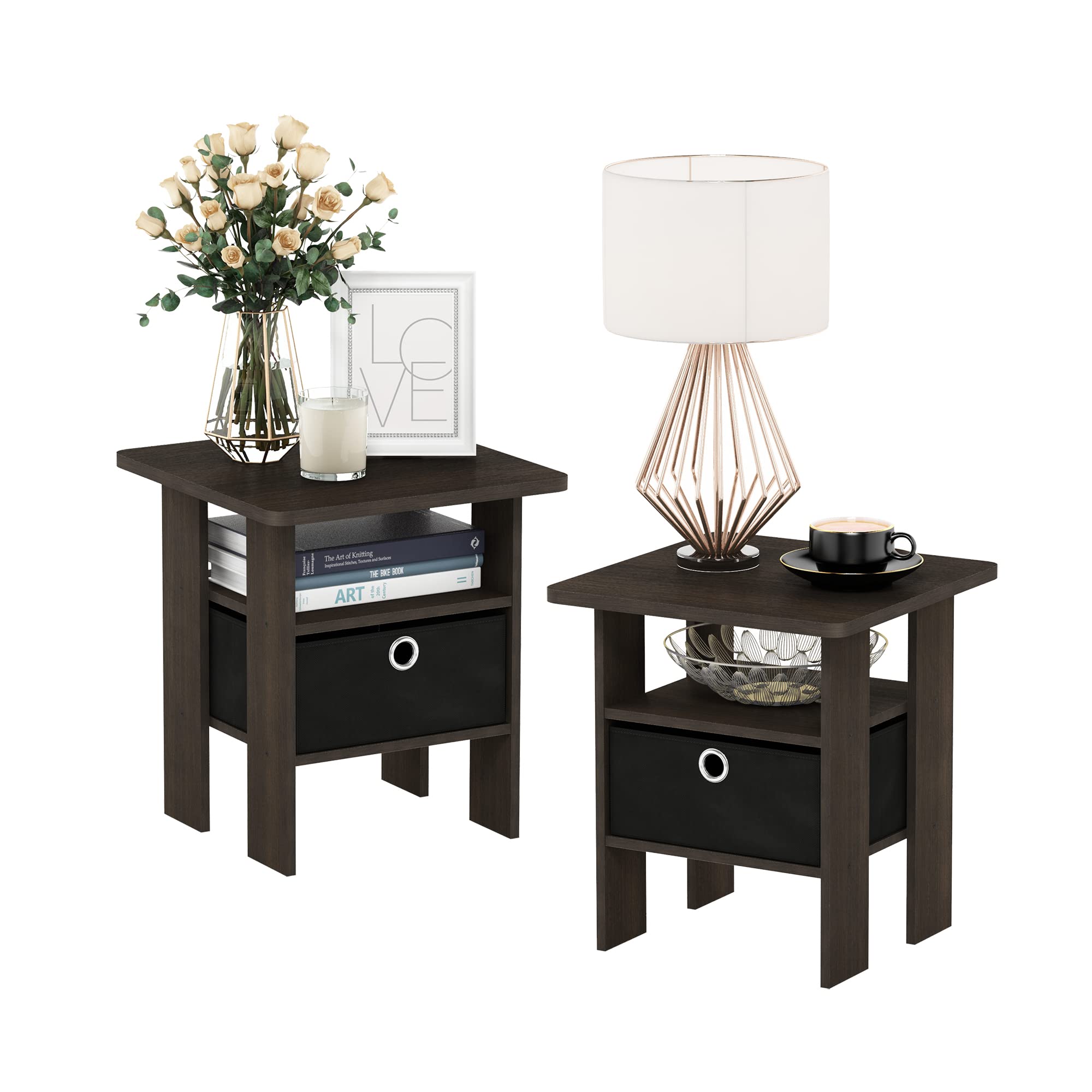 Foto 4 pulgar | Mesa Auxiliar Furinno Andrey, Juego De 2 Unidades Con Cajón Para Papelera, Color Marrón Y Negro - Venta Internacional.