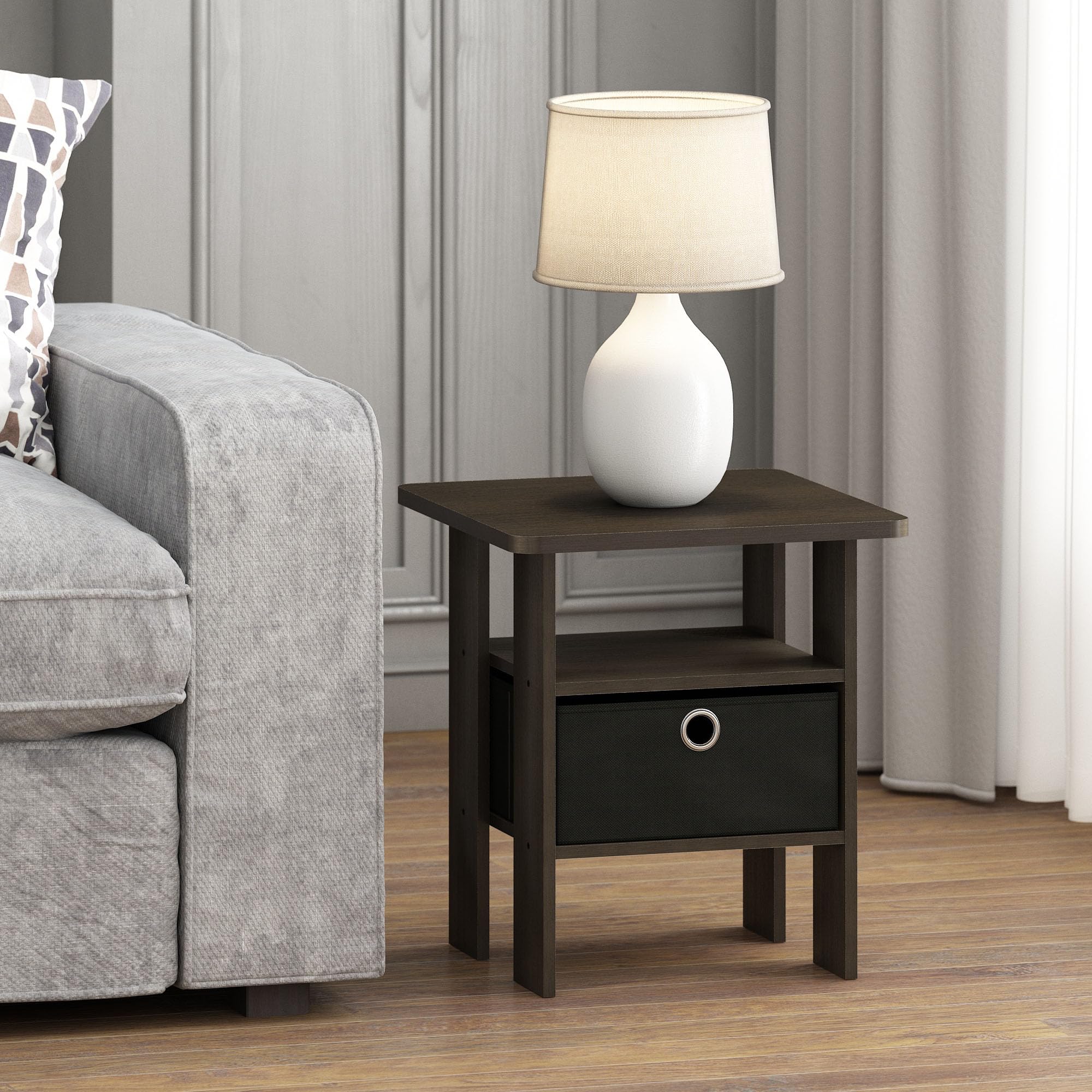Foto 5 pulgar | Mesa Auxiliar Furinno Andrey, Juego De 2 Unidades Con Cajón Para Papelera, Color Marrón Y Negro - Venta Internacional.