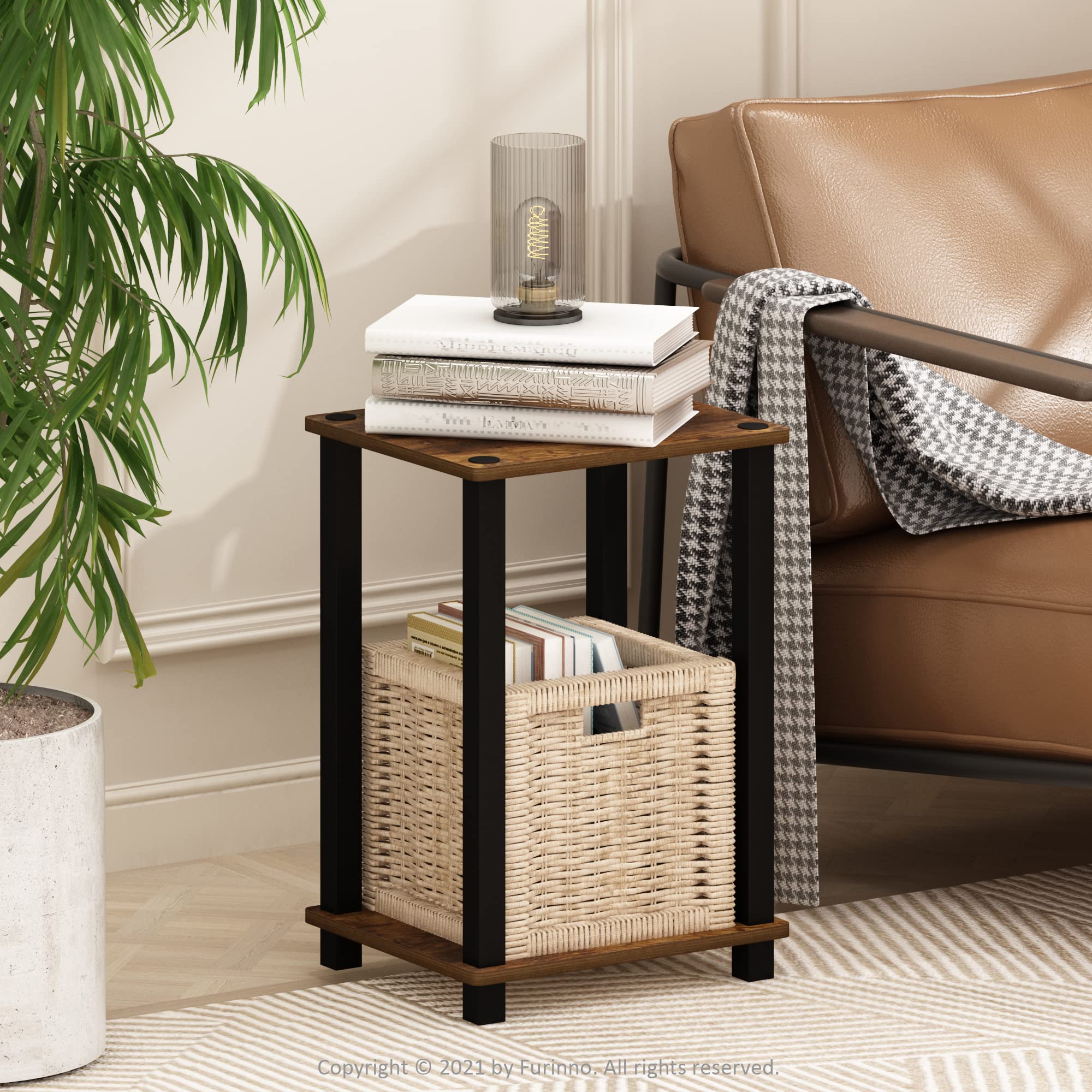 Foto 3 | Mesa Auxiliar Furinno Simplistic, Paquete De 2 Unidades, Color Ámbar Pino/negro - Venta Internacional.