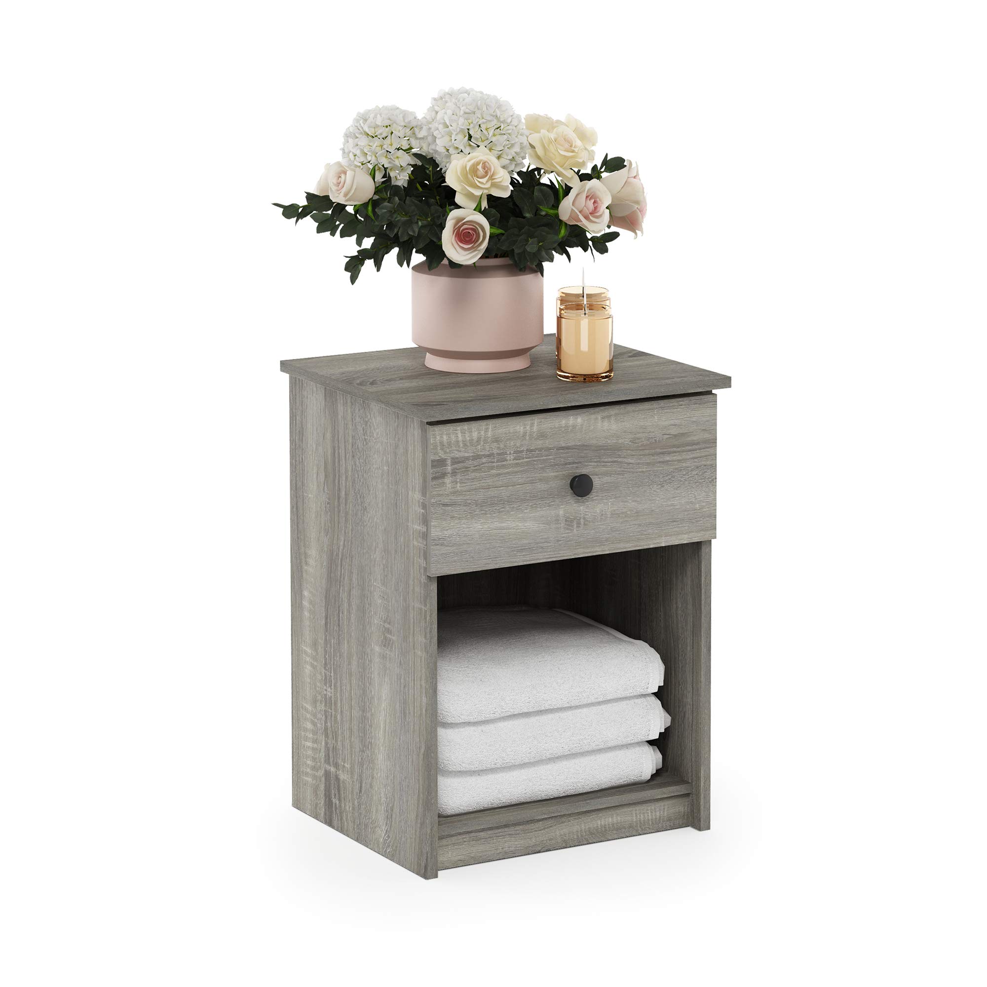 Foto 5 pulgar | Mesita De Noche Furinno Tidur, Roble Francés, Gris, Paquete De 1 - Venta Internacional.