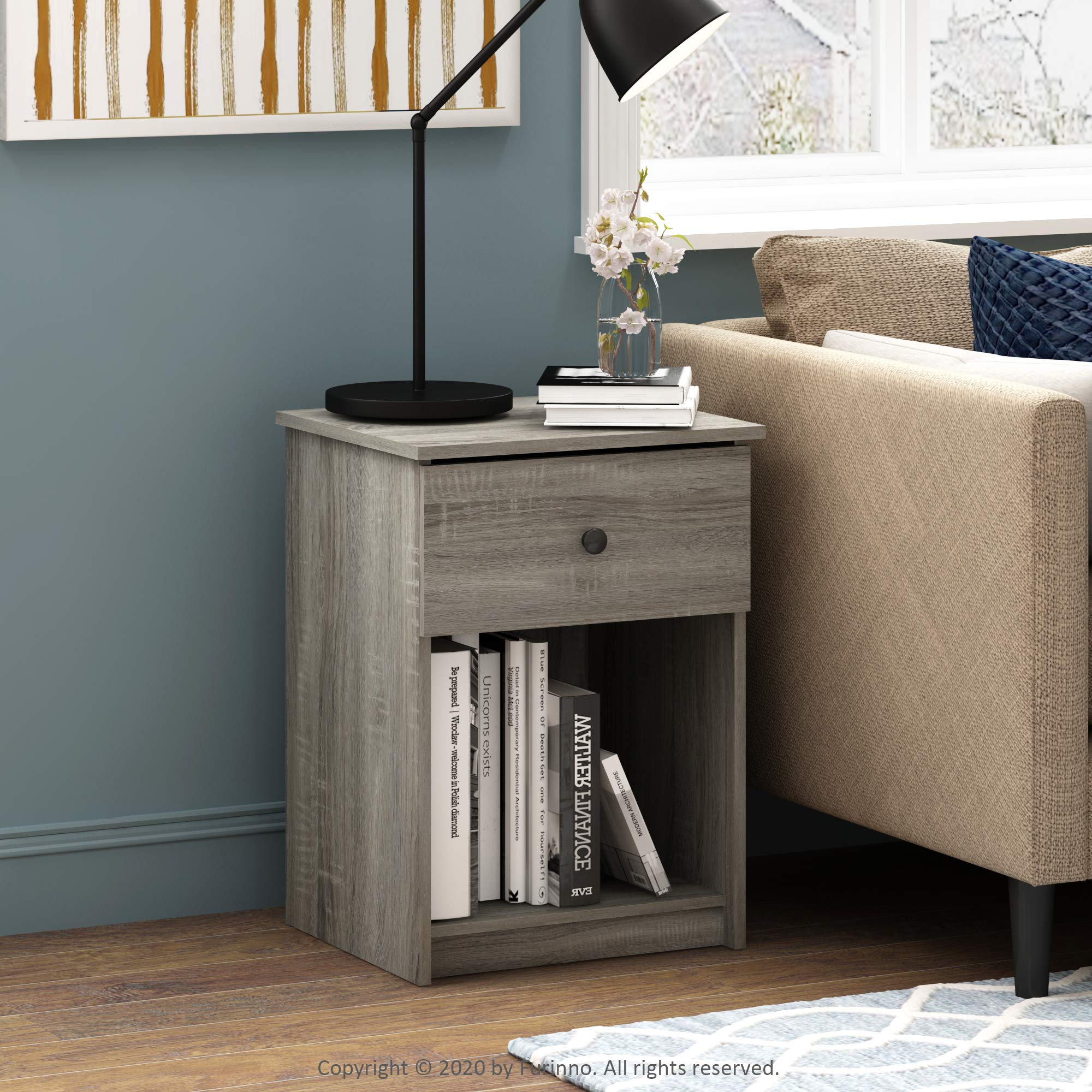 Foto 7 pulgar | Mesita De Noche Furinno Tidur, Roble Francés, Gris, Paquete De 1 - Venta Internacional.