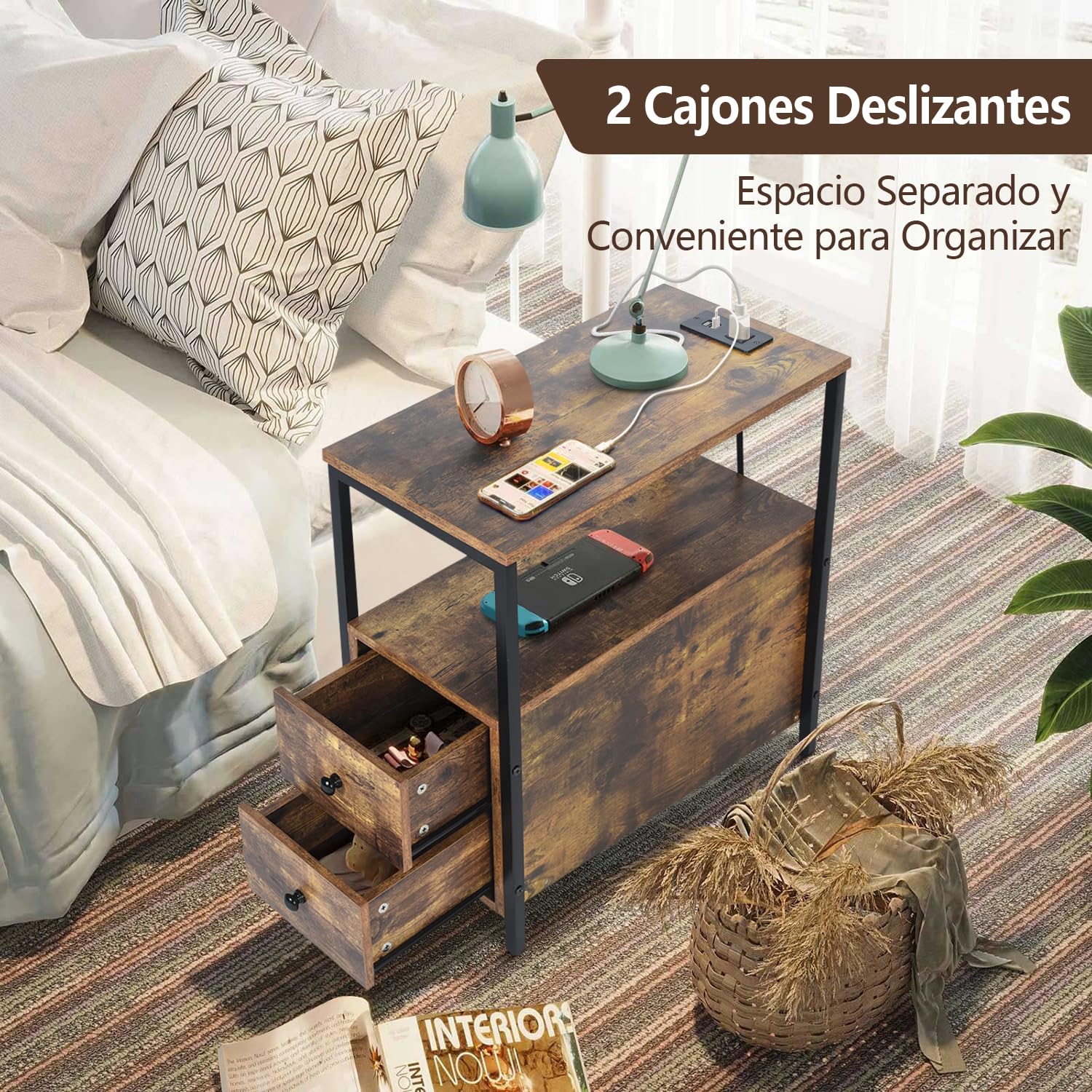 Foto 6 pulgar | Mesa De Centro Furniturer Vrains Marrón 60 X 30 X 62 Cm
