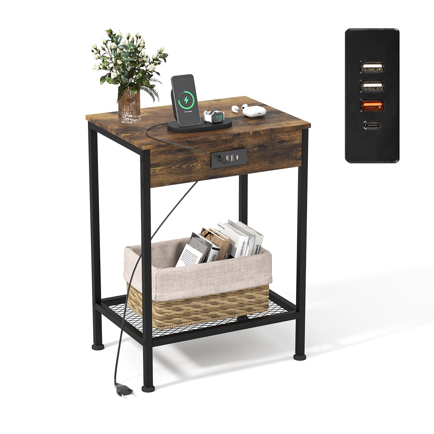 Mesa De Centro Furniturer Oakham Marrón 38 X 28 X 52 Cm