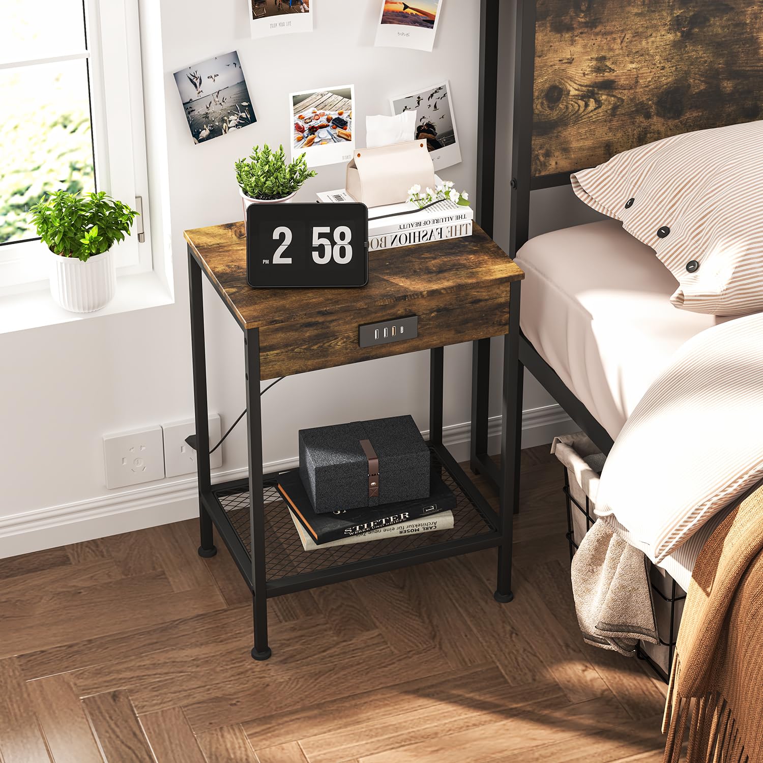 Foto 5 pulgar | Mesa De Centro Furniturer Oakham Marrón 38 X 28 X 52 Cm