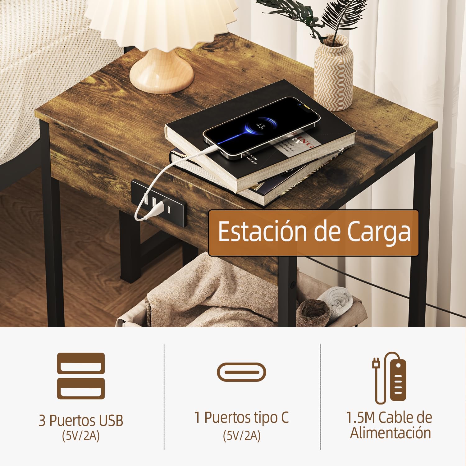 Foto 8 pulgar | Mesa De Centro Furniturer Oakham Marrón 38 X 28 X 52 Cm
