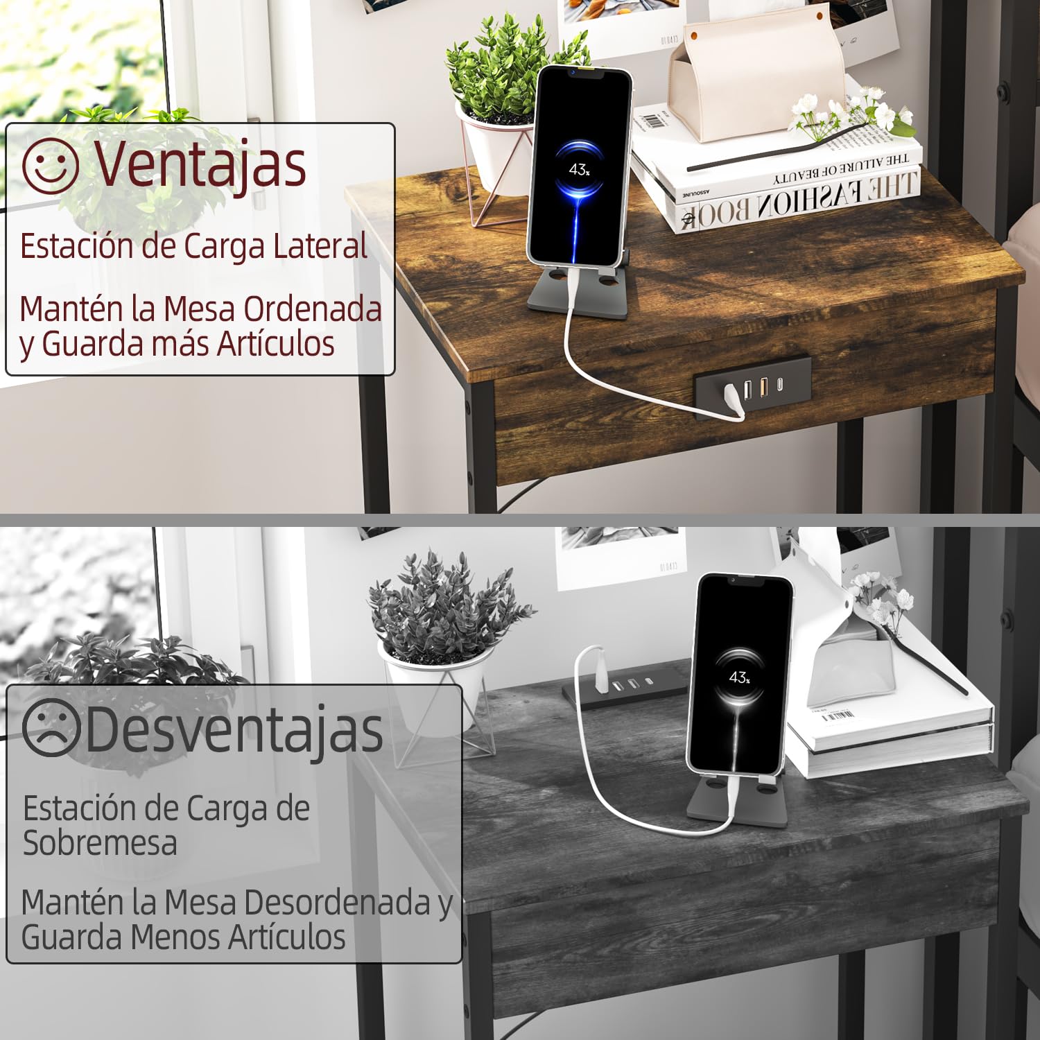 Foto 9 pulgar | Mesa De Centro Furniturer Oakham Marrón 38 X 28 X 52 Cm