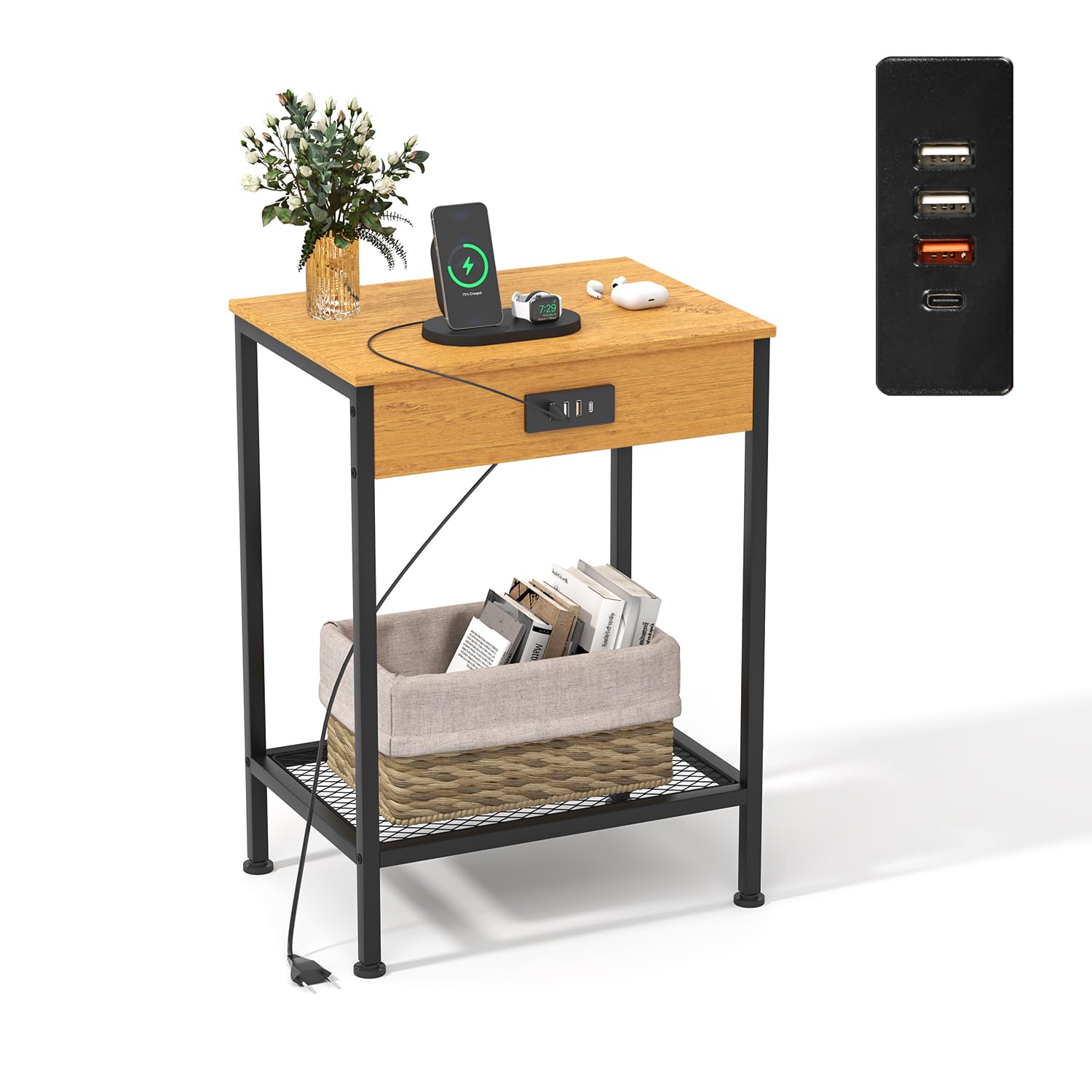 Mesa De Centro Furniturer Oakham Negro 38 X 28 X 52 Cm