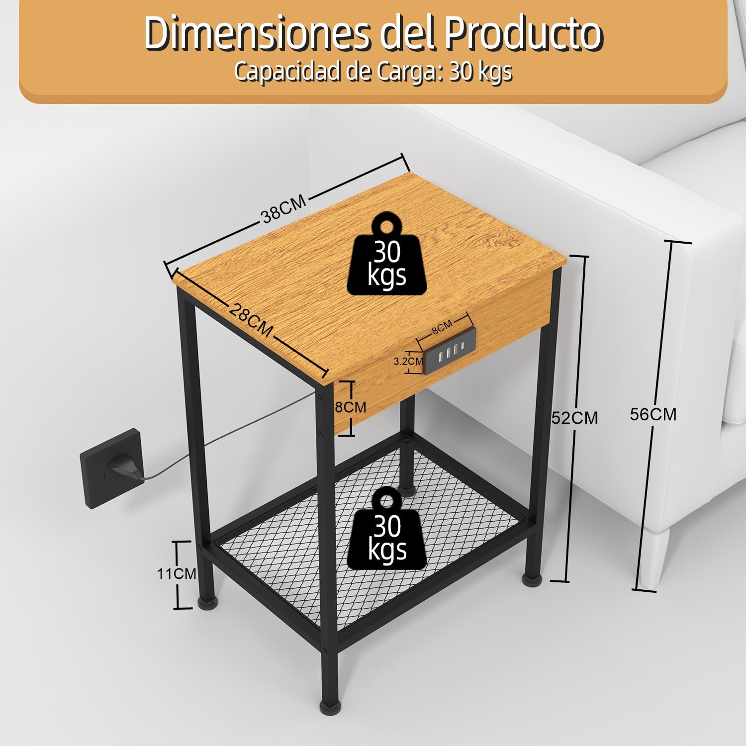 Foto 4 pulgar | Mesa De Centro Furniturer Oakham Negro 38 X 28 X 52 Cm