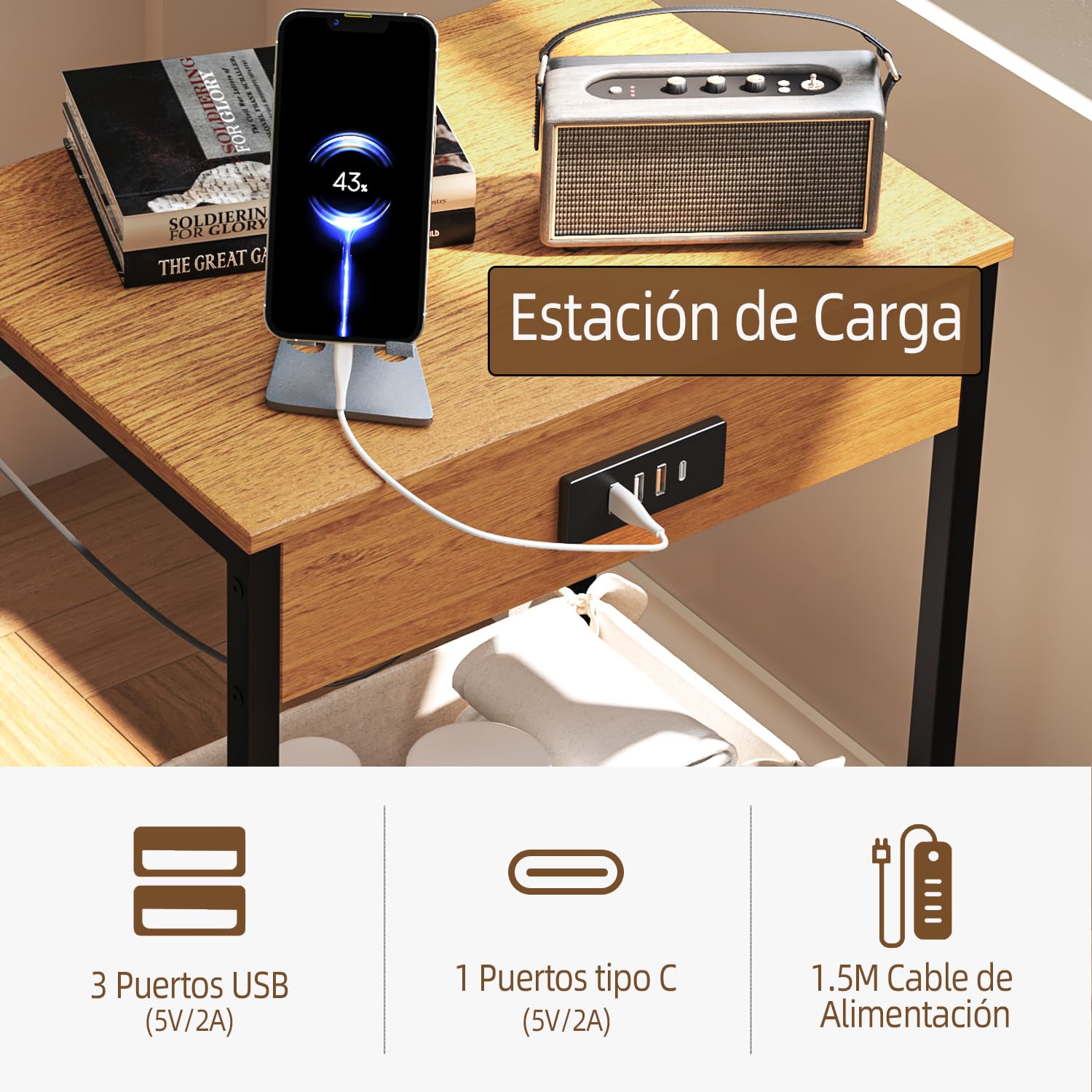 Foto 8 pulgar | Mesa De Centro Furniturer Oakham Negro 38 X 28 X 52 Cm