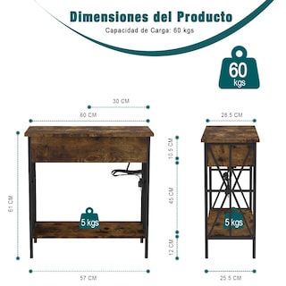 Foto 3 | Mesa De Centro Furniturer Lutie Marrón 60 X 28.5 X 61 Cm