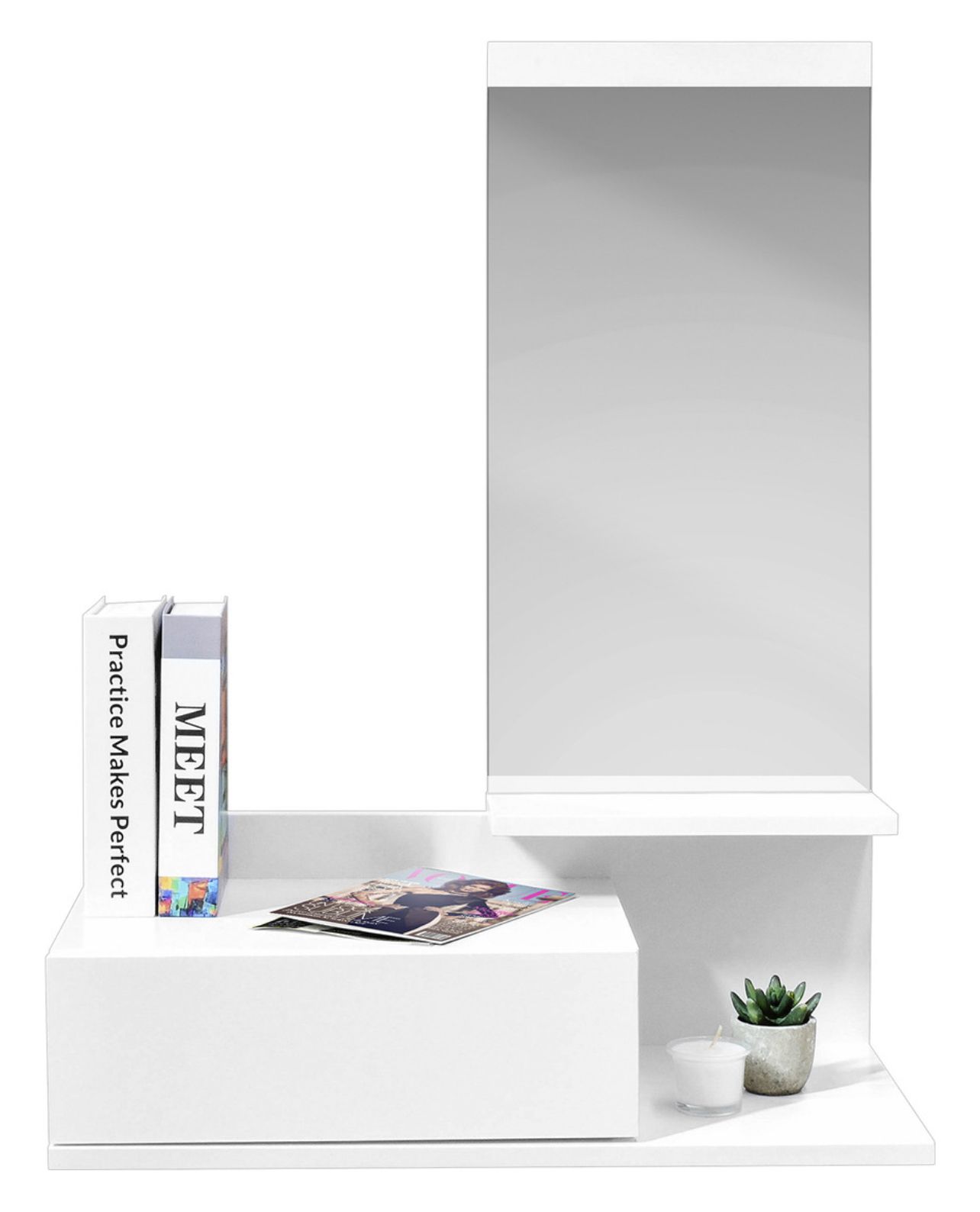 Foto 1 | Tocador Vanity Moderno De Pared Maquillador Peinador Con Espejo Color Blanco