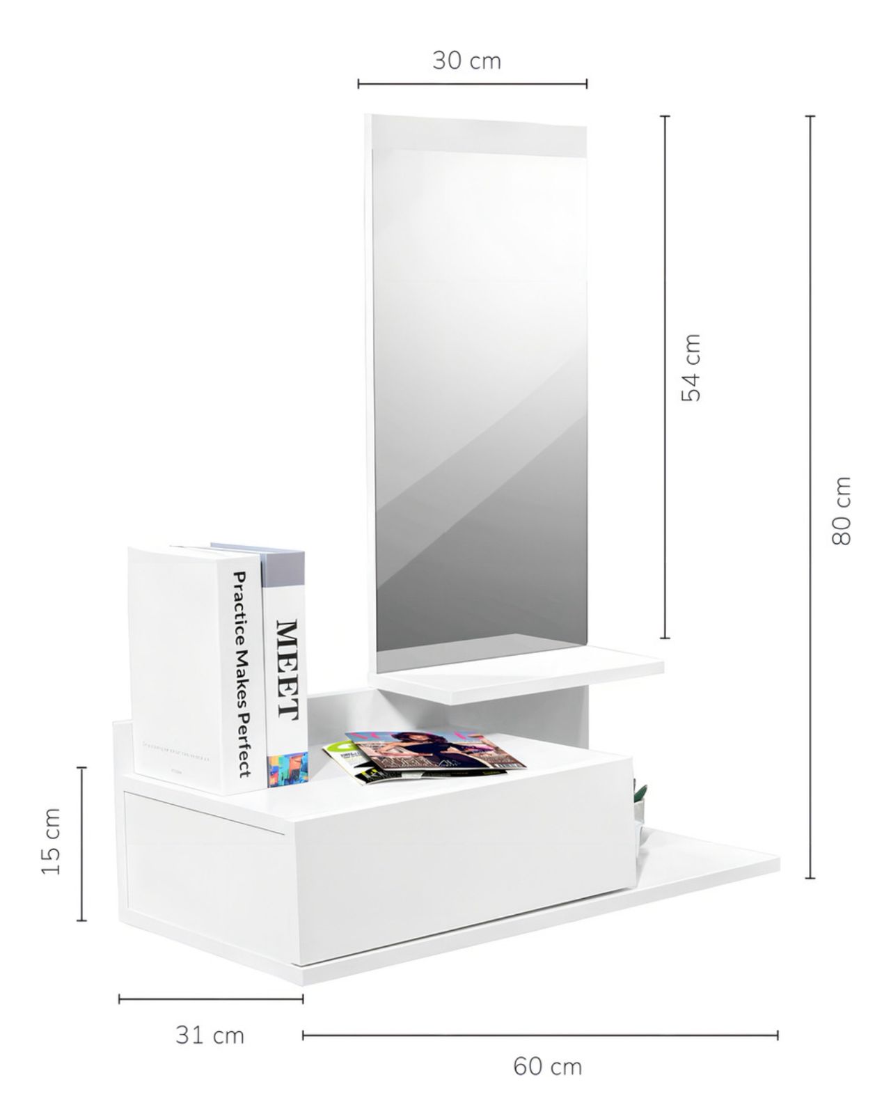 Foto 5 pulgar | Tocador Vanity Moderno De Pared Maquillador Peinador Con Espejo Color Blanco