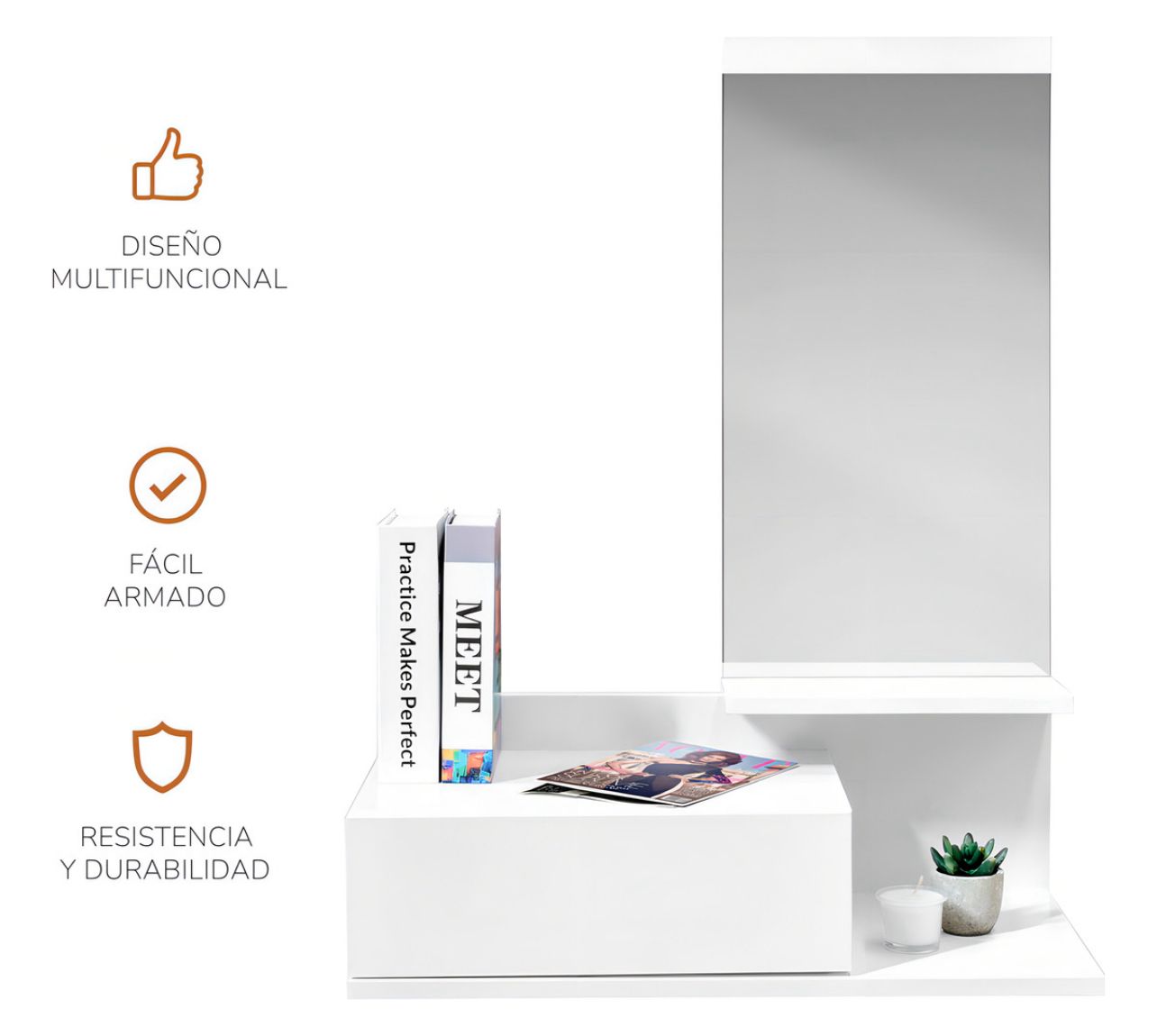Foto 6 | Tocador Vanity Moderno De Pared Maquillador Peinador Con Espejo Color Blanco