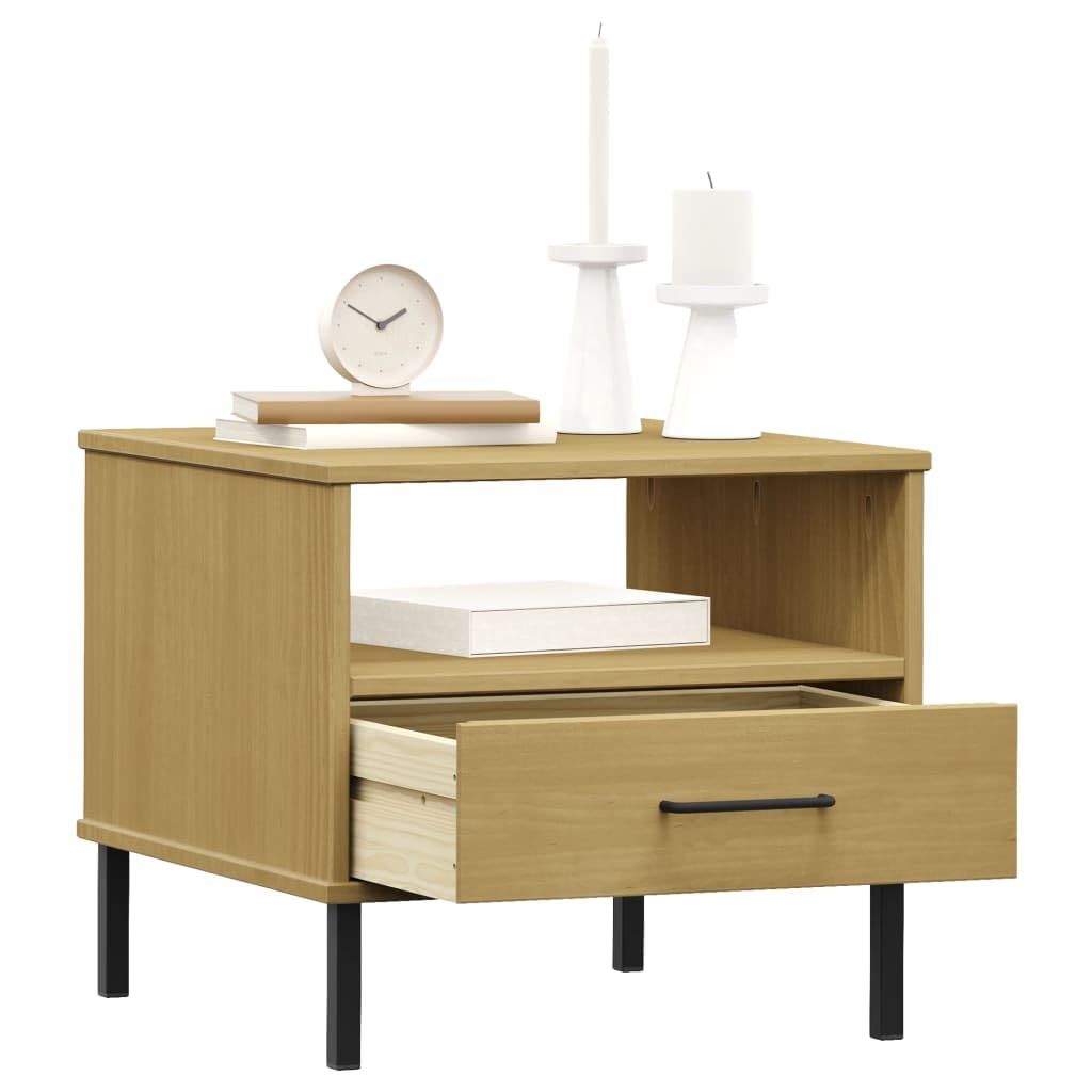 Foto 3 | Mesita De Noche Vidaxl De Madera Maciza De Pino Marrón Con Cajón  45 X 45 X 45 Cm - Venta Internacional.
