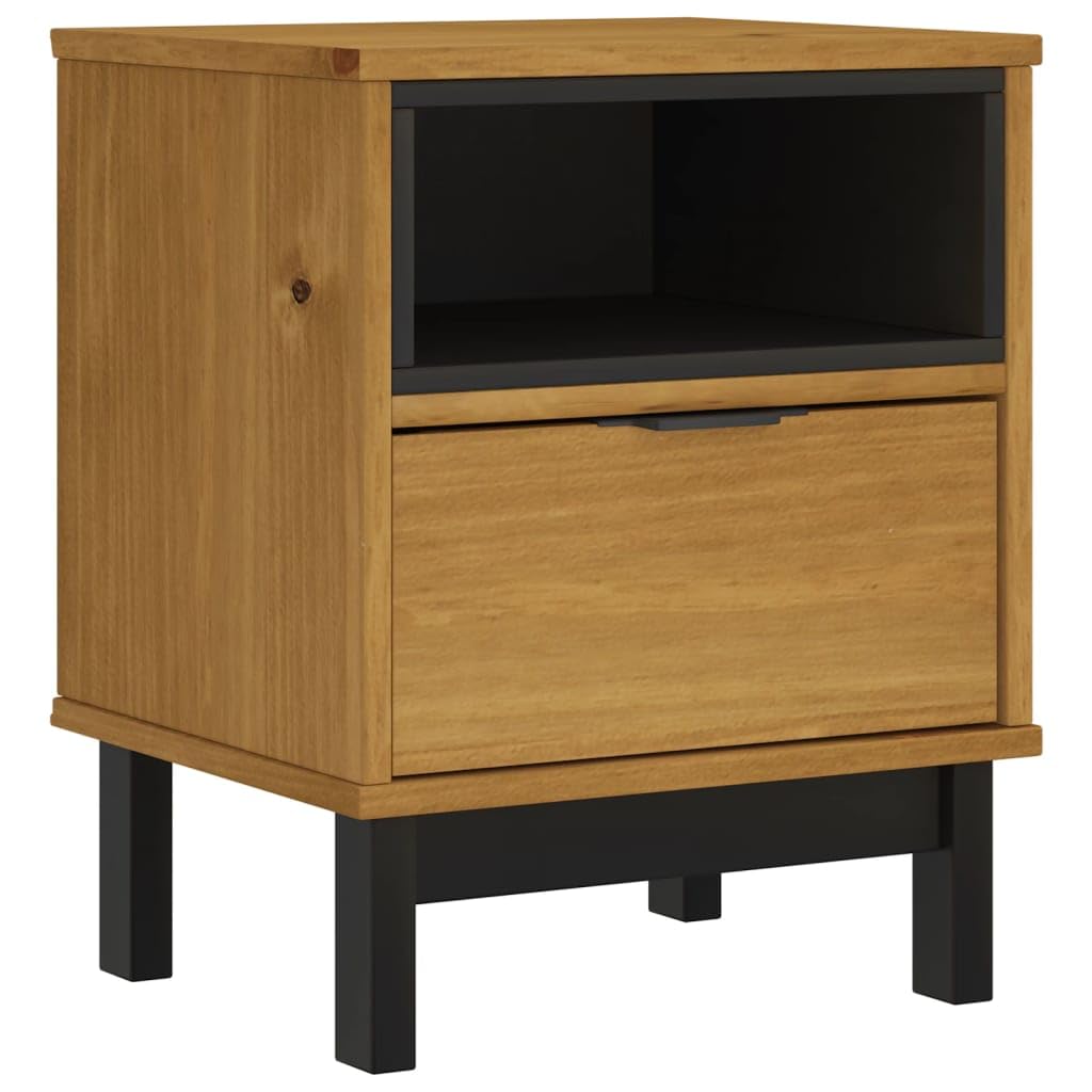 Foto 2 pulgar | Mesita De Noche Vidaxl Flam De Madera Maciza De Pino Con Cajón De Roble - Venta Internacional.