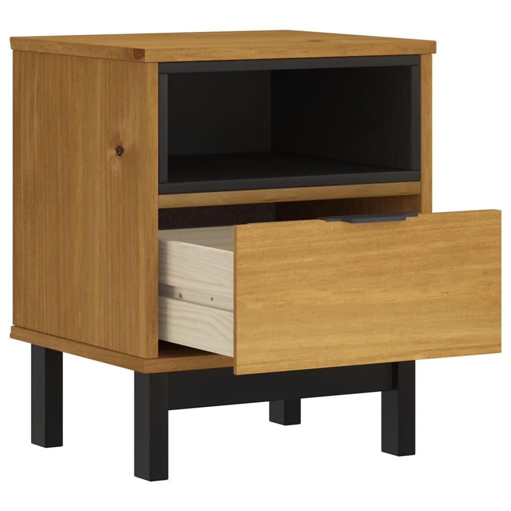 Foto 6 | Mesita De Noche Vidaxl Flam De Madera Maciza De Pino Con Cajón De Roble - Venta Internacional.