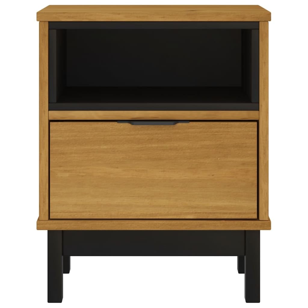 Foto 7 | Mesita De Noche Vidaxl Flam De Madera Maciza De Pino Con Cajón De Roble - Venta Internacional.
