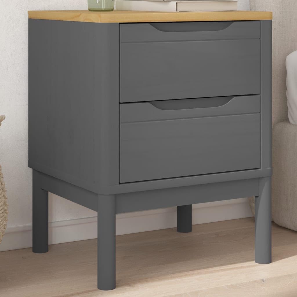 Foto 2 | Mesita De Noche Vidaxl Floro De Madera De Pino Gris Con 2 Cajones - Venta Internacional.