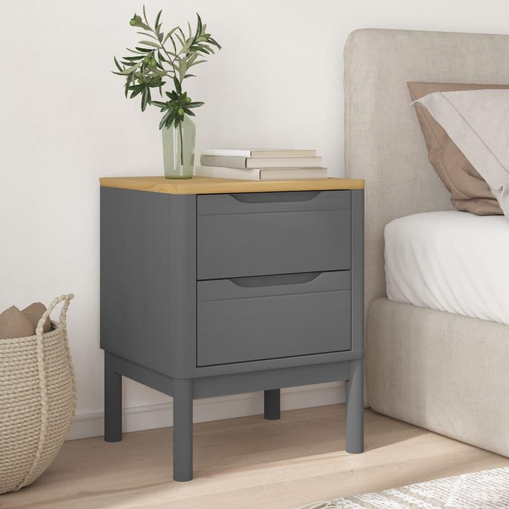 Foto 3 | Mesita De Noche Vidaxl Floro De Madera De Pino Gris Con 2 Cajones - Venta Internacional.