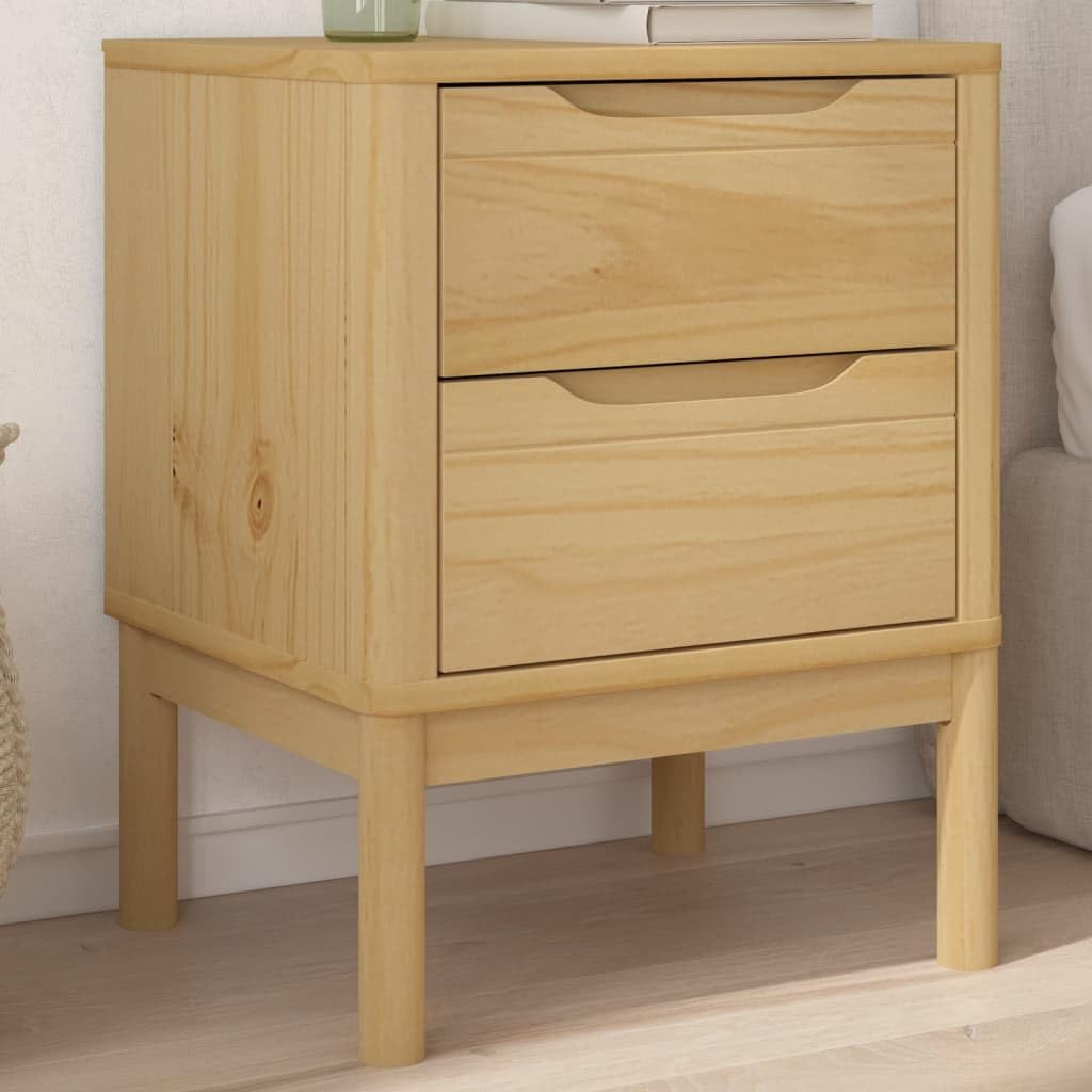 Foto 2 | Mesita De Noche Vidaxl Floro De Madera Maciza De Pino Con 2 Cajones - Venta Internacional.