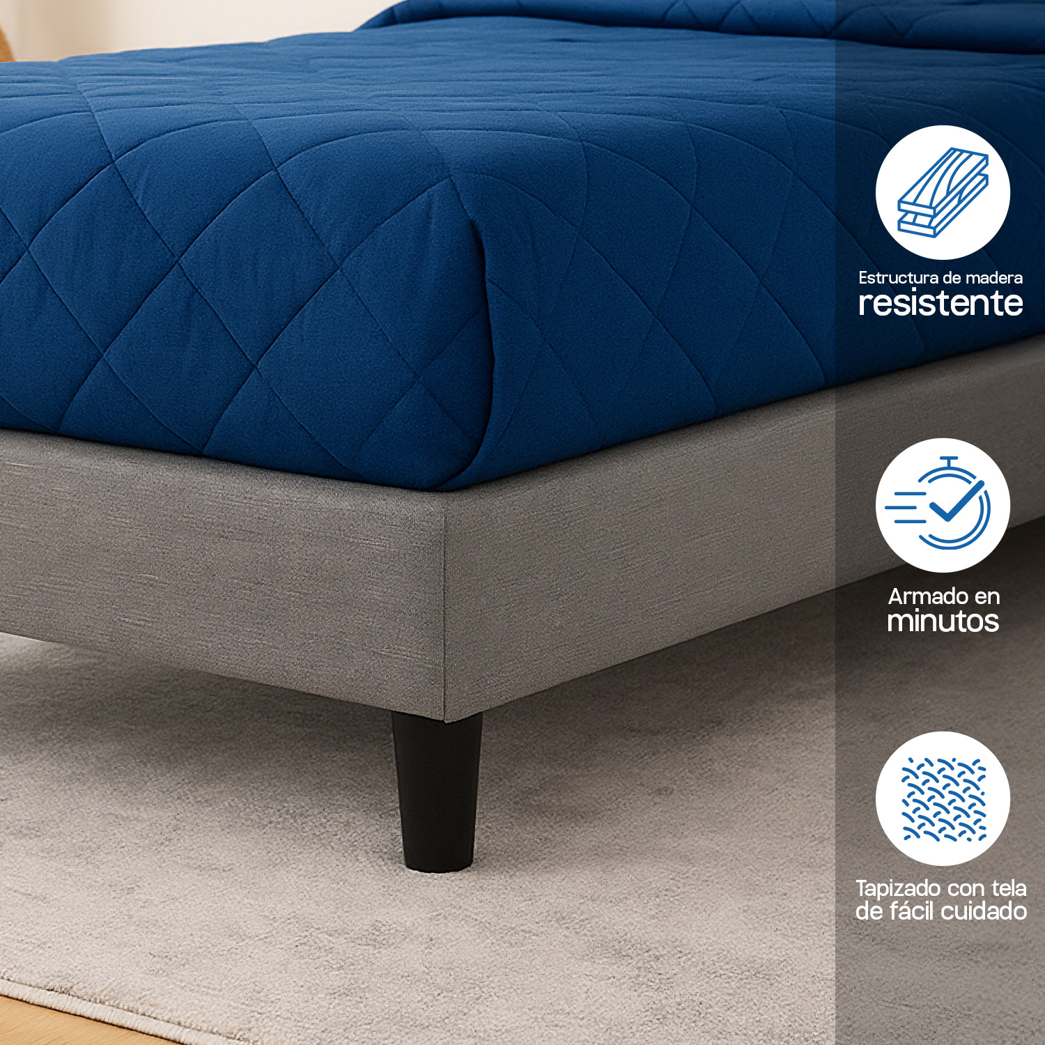 Foto 2 | Base De Cama Matrimonial Estilo Moderno Condesa Con Estructura De Metal Y Madera Tapizada En Tela Gris