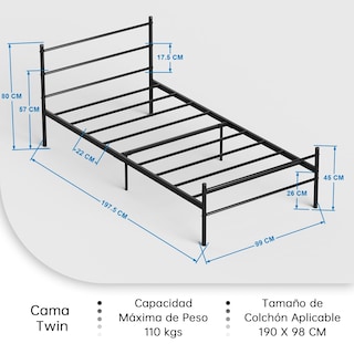 Foto 2 | Cama Furniturer Primo Negro 197.5 X 99 X 80 Cm