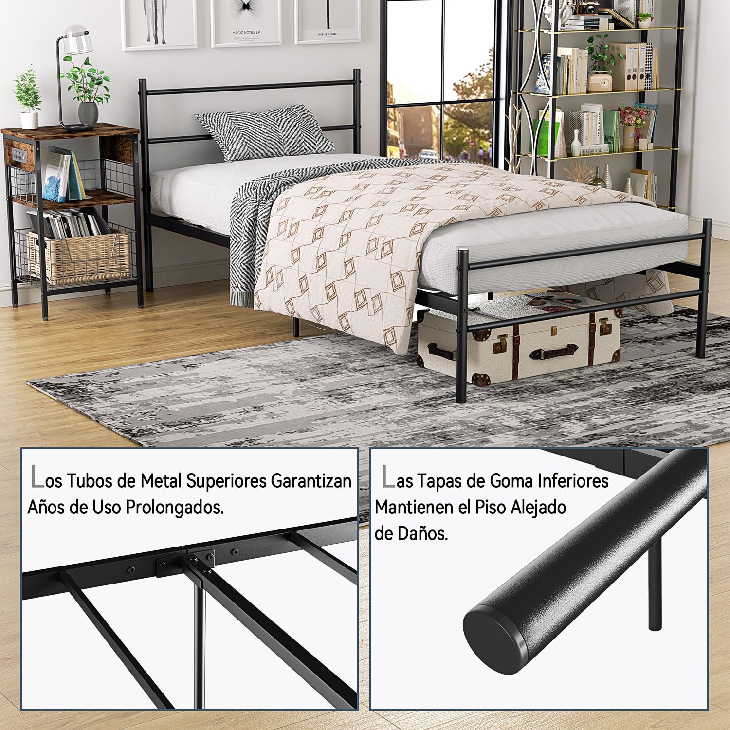 Foto 5 pulgar | Cama Furniturer Primo Negro 197.5 X 99 X 80 Cm