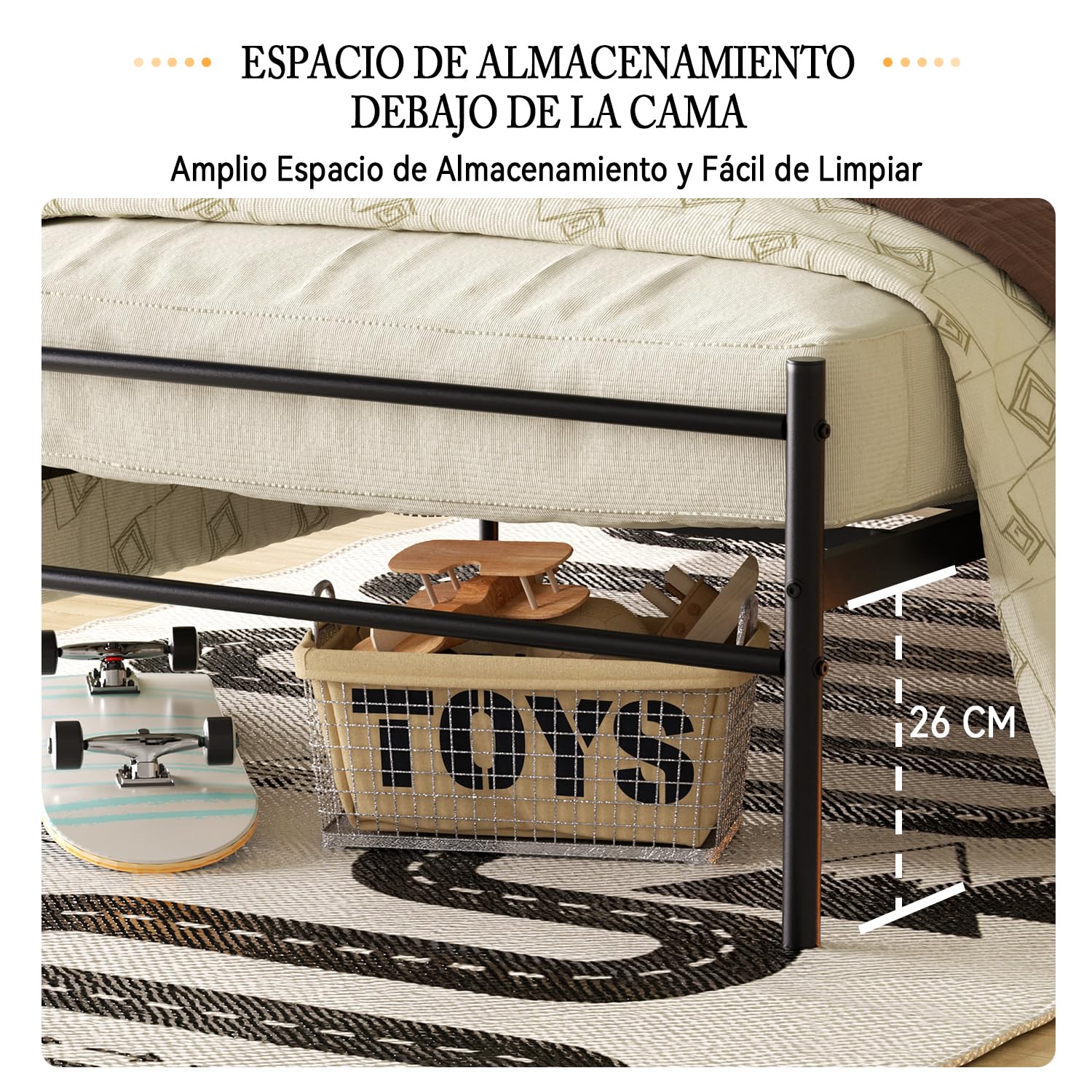 Foto 6 pulgar | Cama Furniturer Primo Negro 197.5 X 99 X 80 Cm