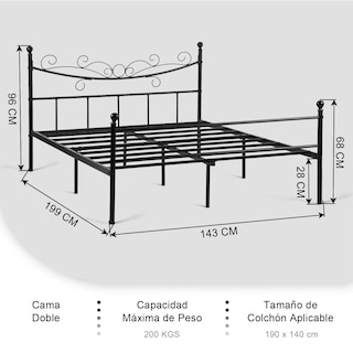 Foto 2 | Cama Furniturer Tatiana Negro 199 X 143 X 96 Cm