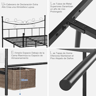 Foto 5 | Cama Furniturer Tatiana Negro 199 X 143 X 96 Cm