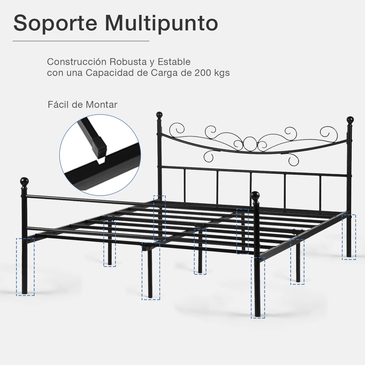 Foto 8 pulgar | Cama Furniturer Tatiana Negro 199 X 143 X 96 Cm