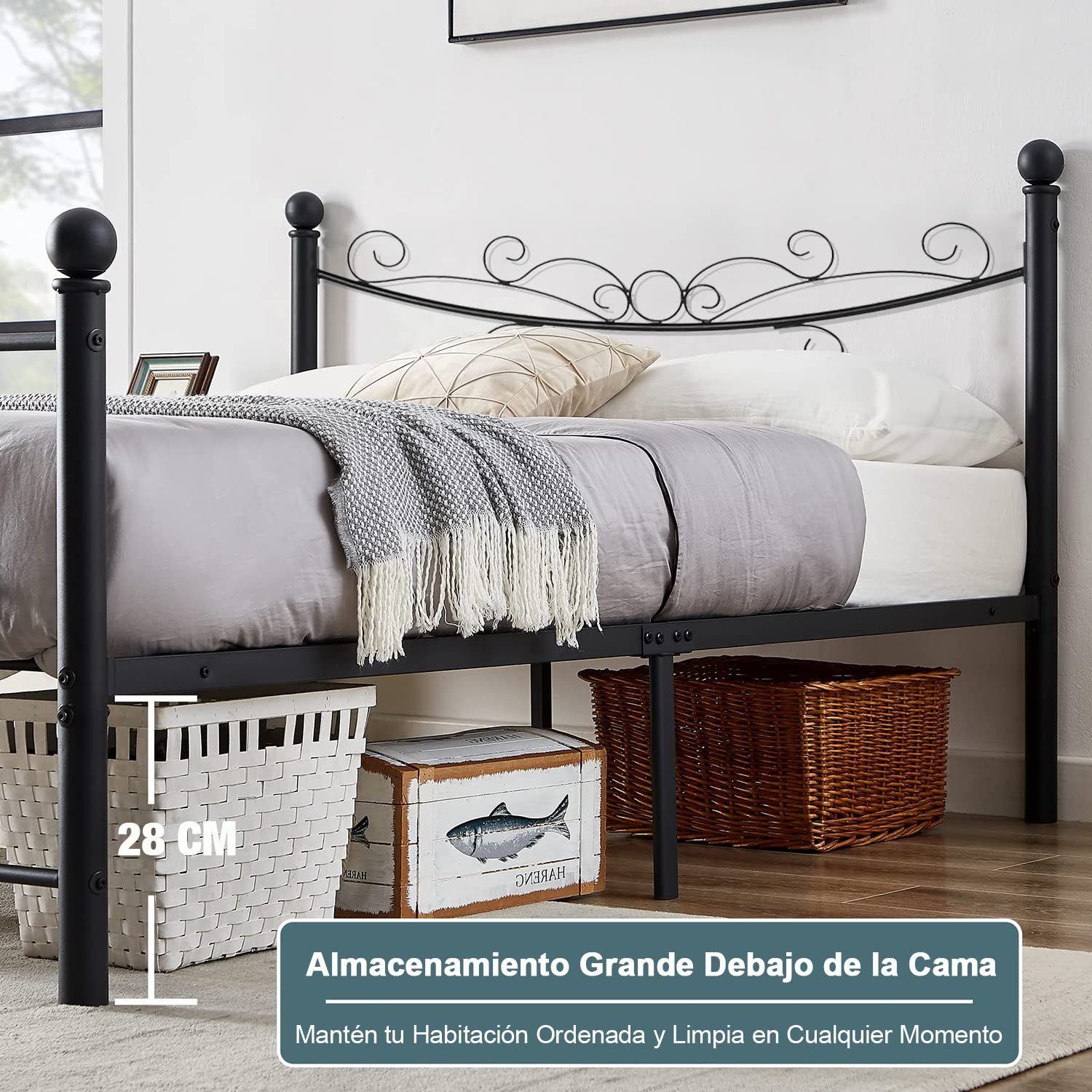 Foto 9 pulgar | Cama Furniturer Tatiana Negro 199 X 143 X 96 Cm